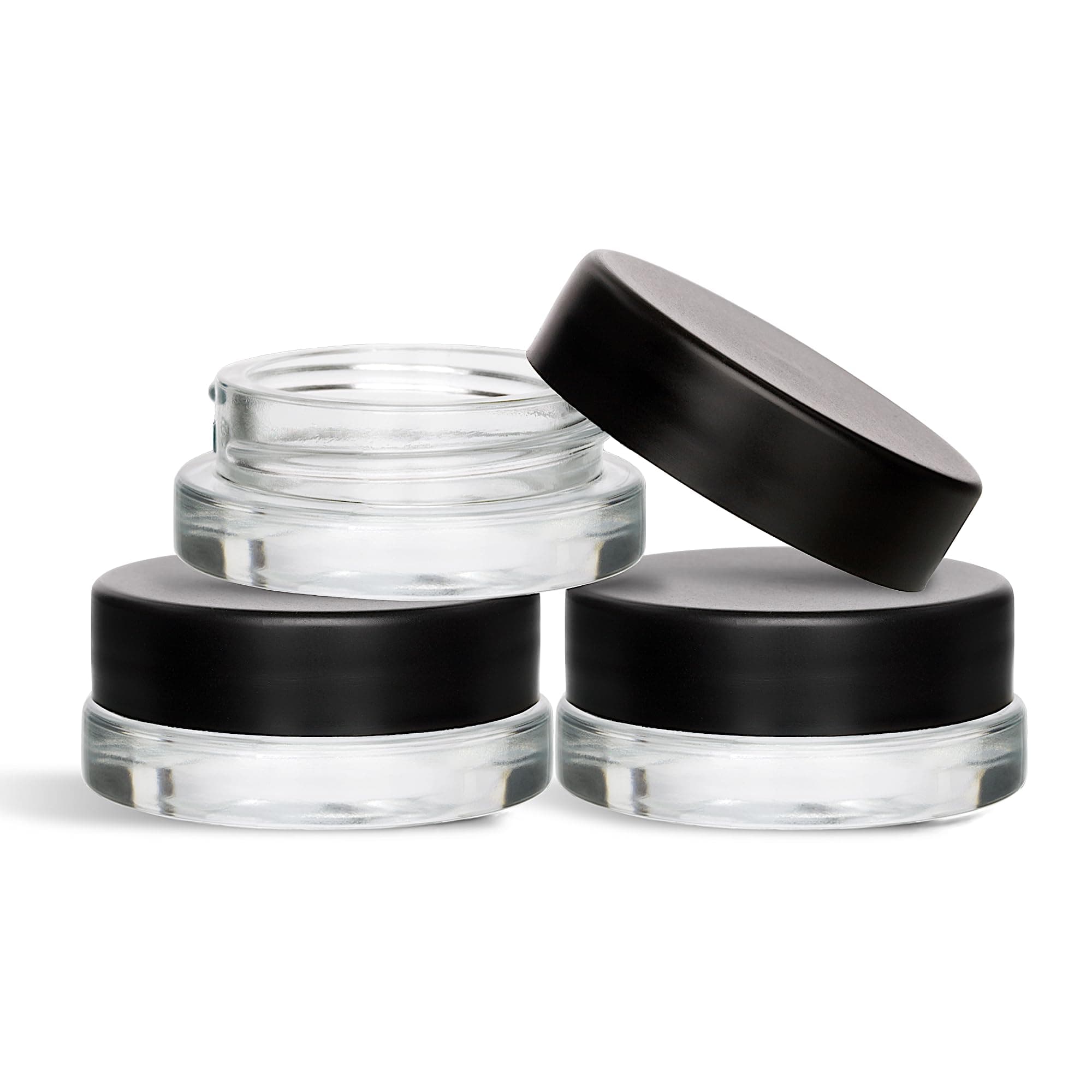 (90 Pack) 7ml Low Profile Thick Glass Containers with Black Lids - Concentrate Jars for Oil, Lip Balm, Wax, Cosmetics