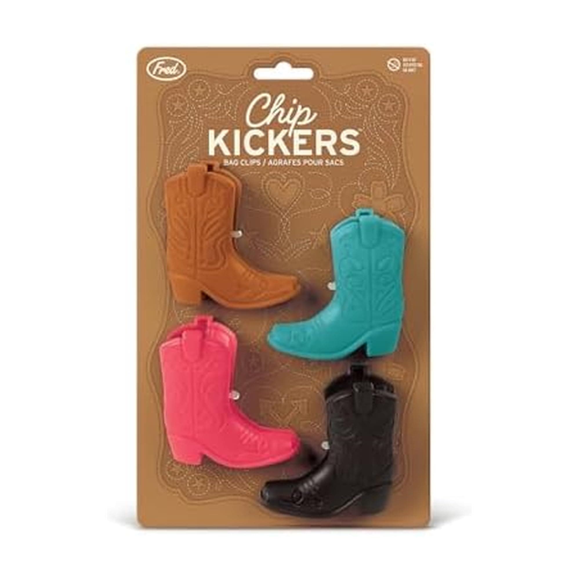 Genuine Fred CHIP KICKERS, Cowboy Boot Bag Clips, Set of 4, Western Themed, Durable Food Storage Clips, Keeps Food Fresh, Fun Kitchen Accessories