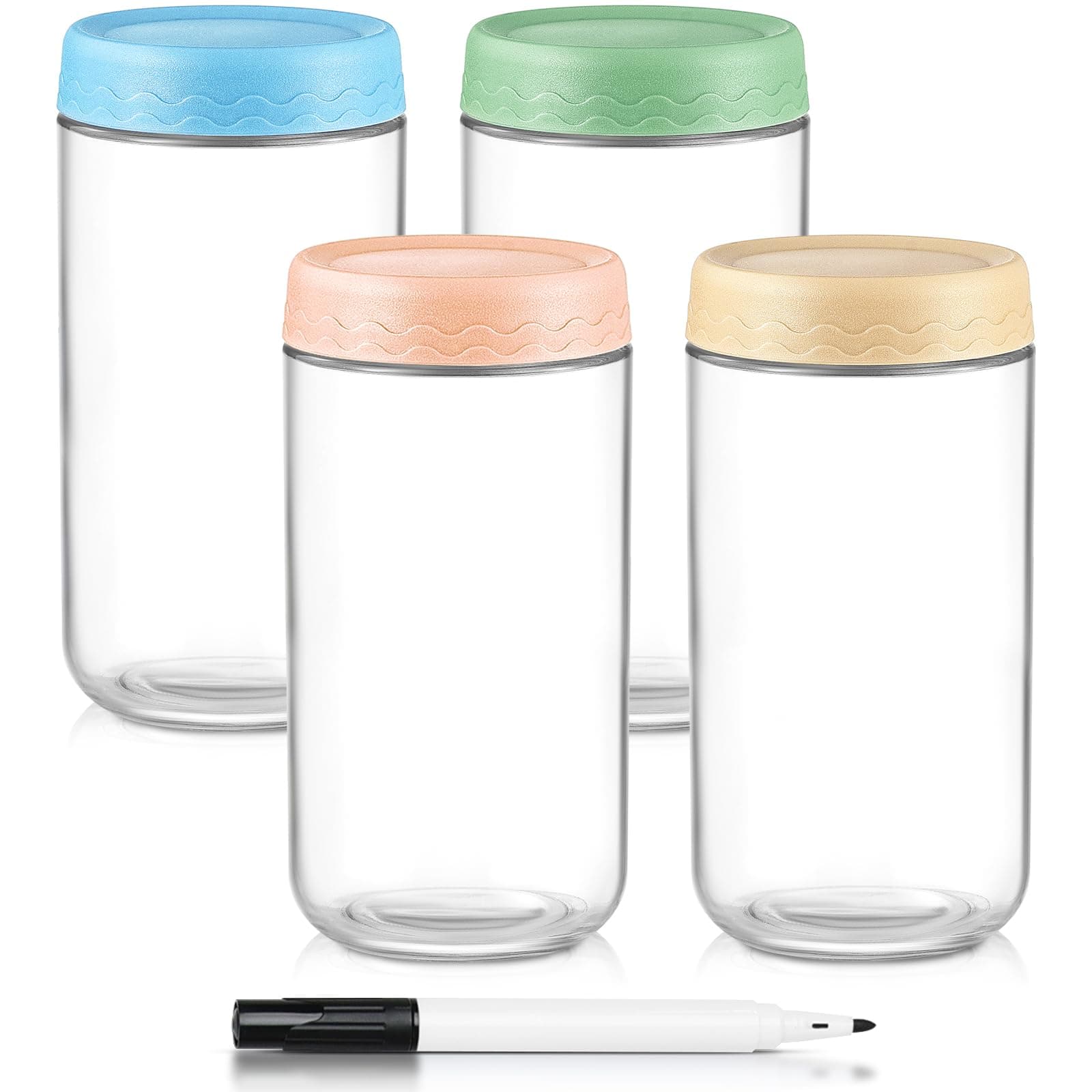 24 Oz Overnight Oats Containers with Lids - 4 Pack Glass Storage Jars with Airtight Lids Wide Mouth Mason Food Jars Great for Meal Prep Salad Chia Pudding Snacks Yogurt Sugar Spice Cereal