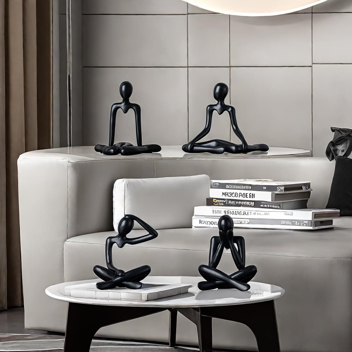 Street27® 4pcs Decorative Abstract Thinker Men Statue showpiece set | Home Decor Items|Premium PVC Modern Art showpiece for Home Decor Living Room Bedroom Bookshelf Desktop Table Office Gift (Black)