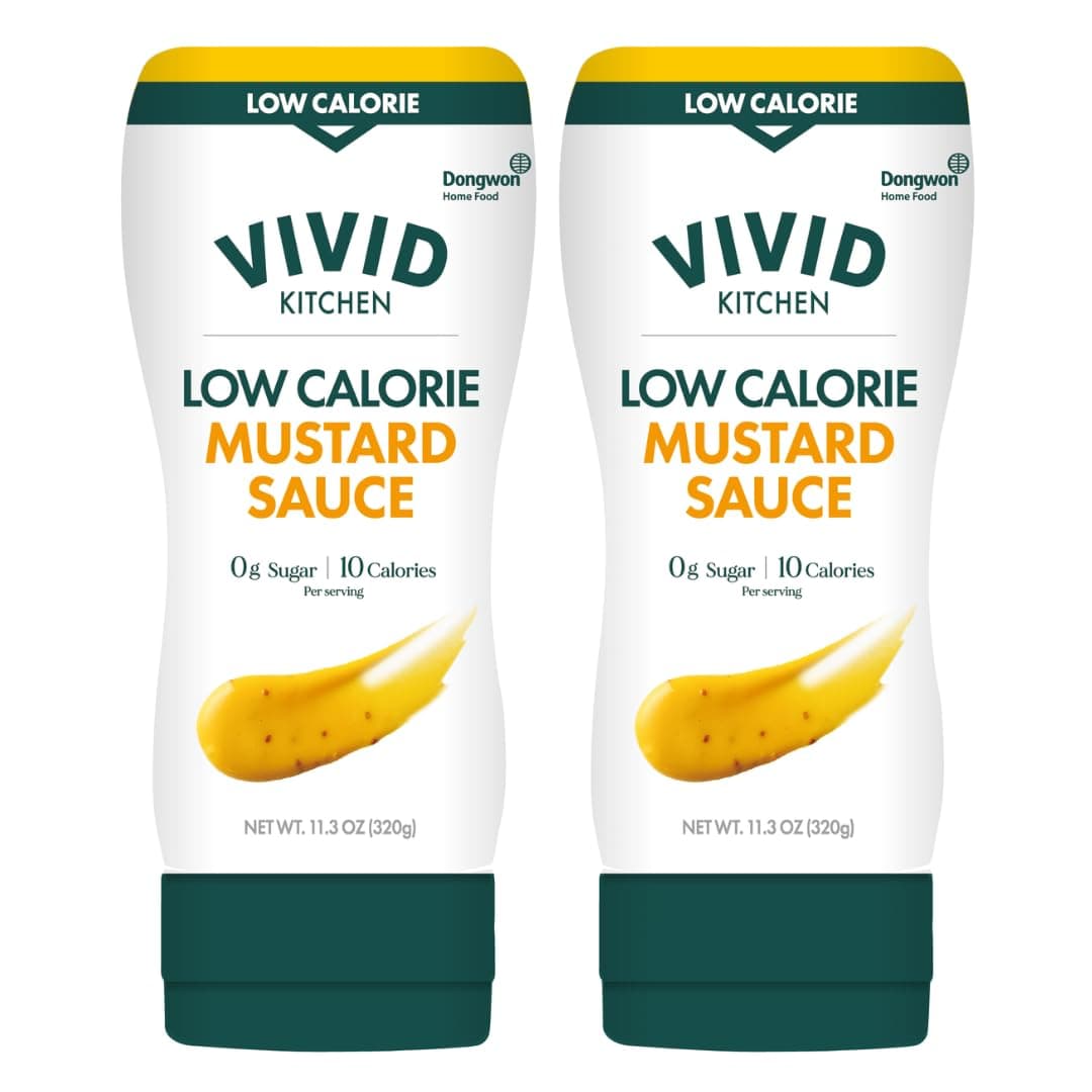 VIVID KITCHEN Low-Calorie Mustard Sauce - 2 Pack - Low Sugar, 10 Cal/Serving - Allulose Sweetened, No Preservatives or MSG - Easy Squeeze Bottle - Healthy, Flavorful Mustard for Sandwiches, Dressings, Marinades & More