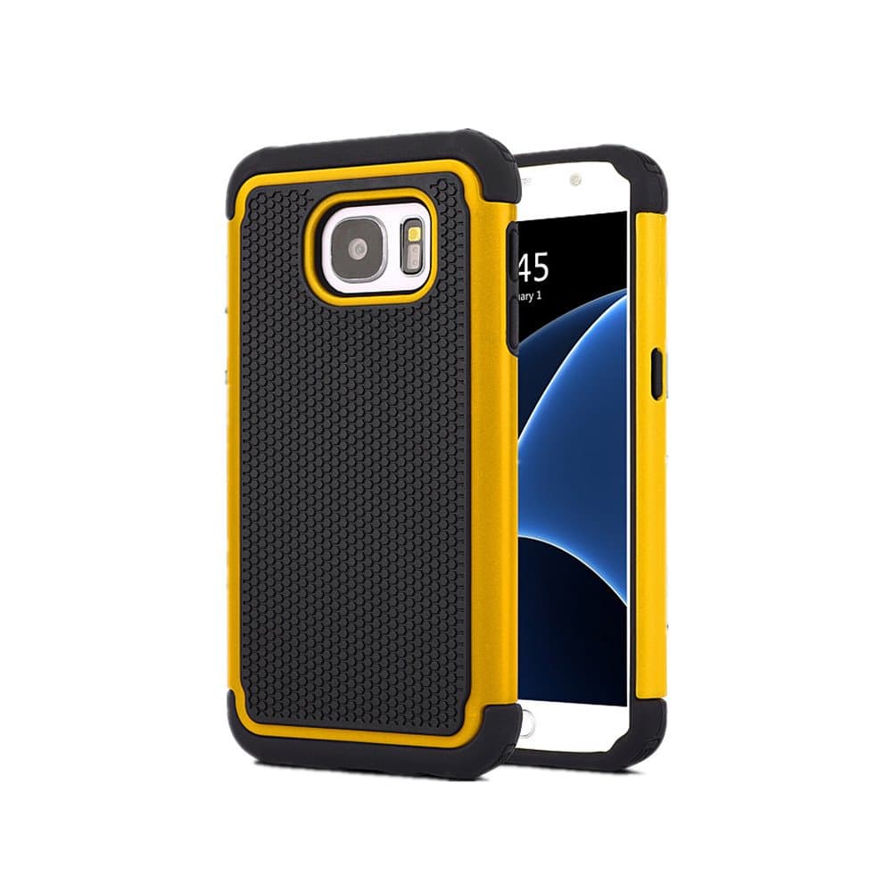 Galaxy S7 Case, KONEA S7 Case [Heavy Duty Protection] [Shock Absorption] [Drop Protection] Football lines Premium Dual Layer Case Cover for Samsung Galaxy S7 2016 (Yellow)