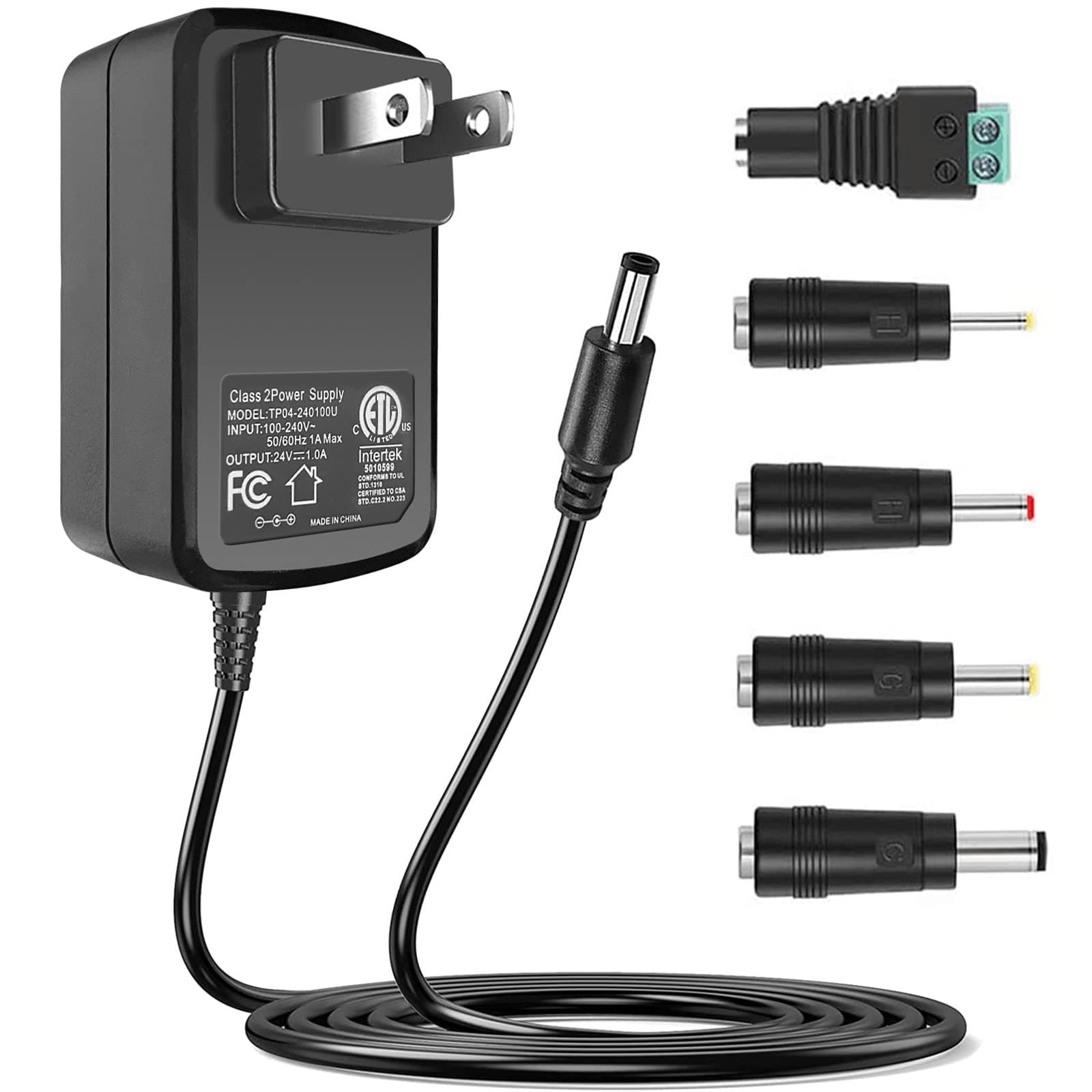 24V 1A Power Adapter with US Plug - 100-240V AC Input to 24V DC Output - Compatible with Security Cameras/Routers