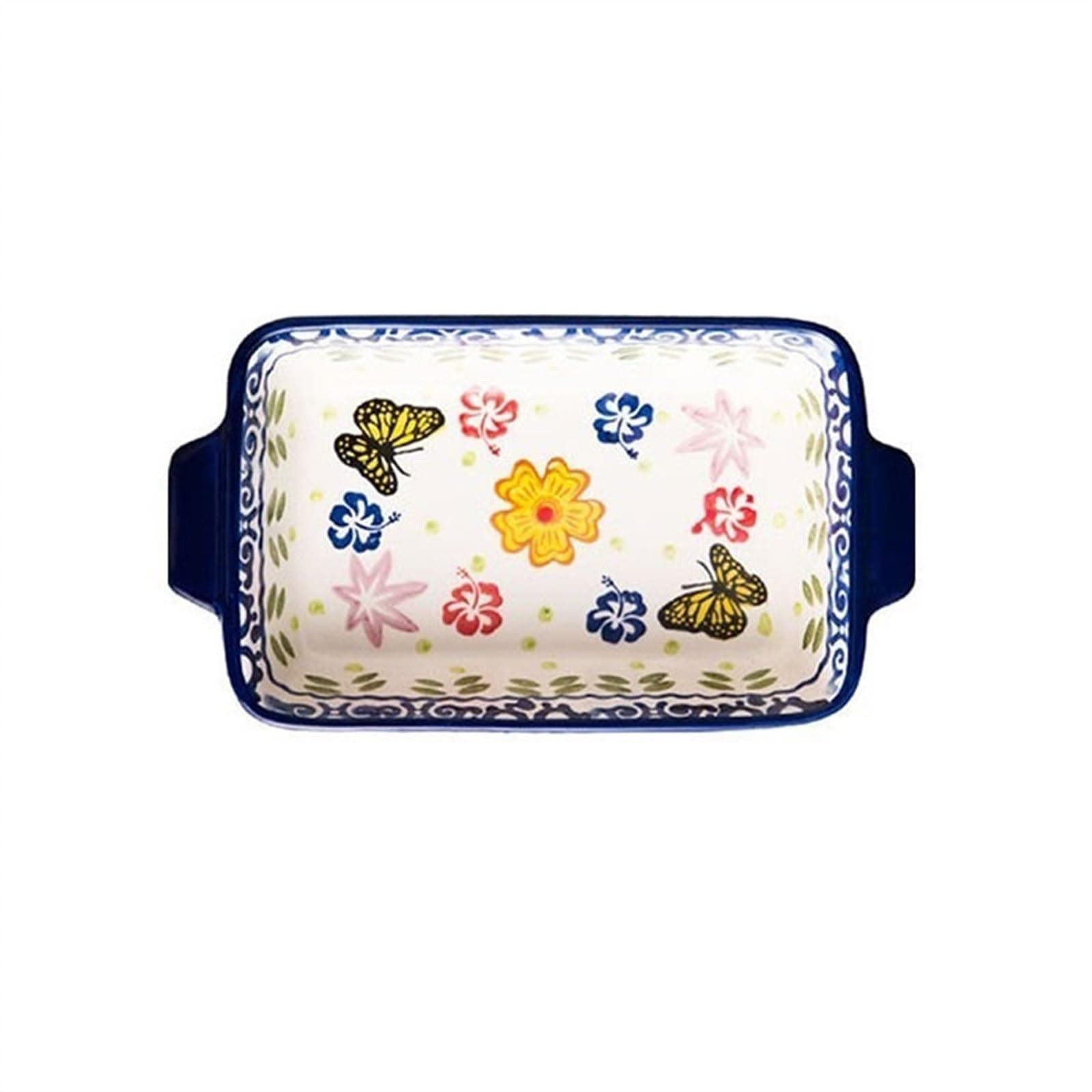 Baking Dish الإبداعية رسمت باليد مستطيلة السيراميك طبق للفرن طبق الطعام الغربي السباغيتي لوحة مزدوجة الأذن طبق للفرن طبق الخضار Lasagne Dish(1000ml)