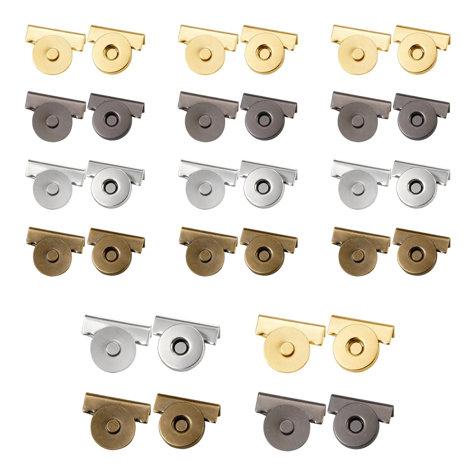 KIBBEH 16 Sets Strong Magnetic Snaps Buttons, Heavy-Duty Sew On or No-Sew Closure for Bag Making, Leather Projects, Purses, Totes and Coats (Dark Gray, Gold, Silver, Copper)