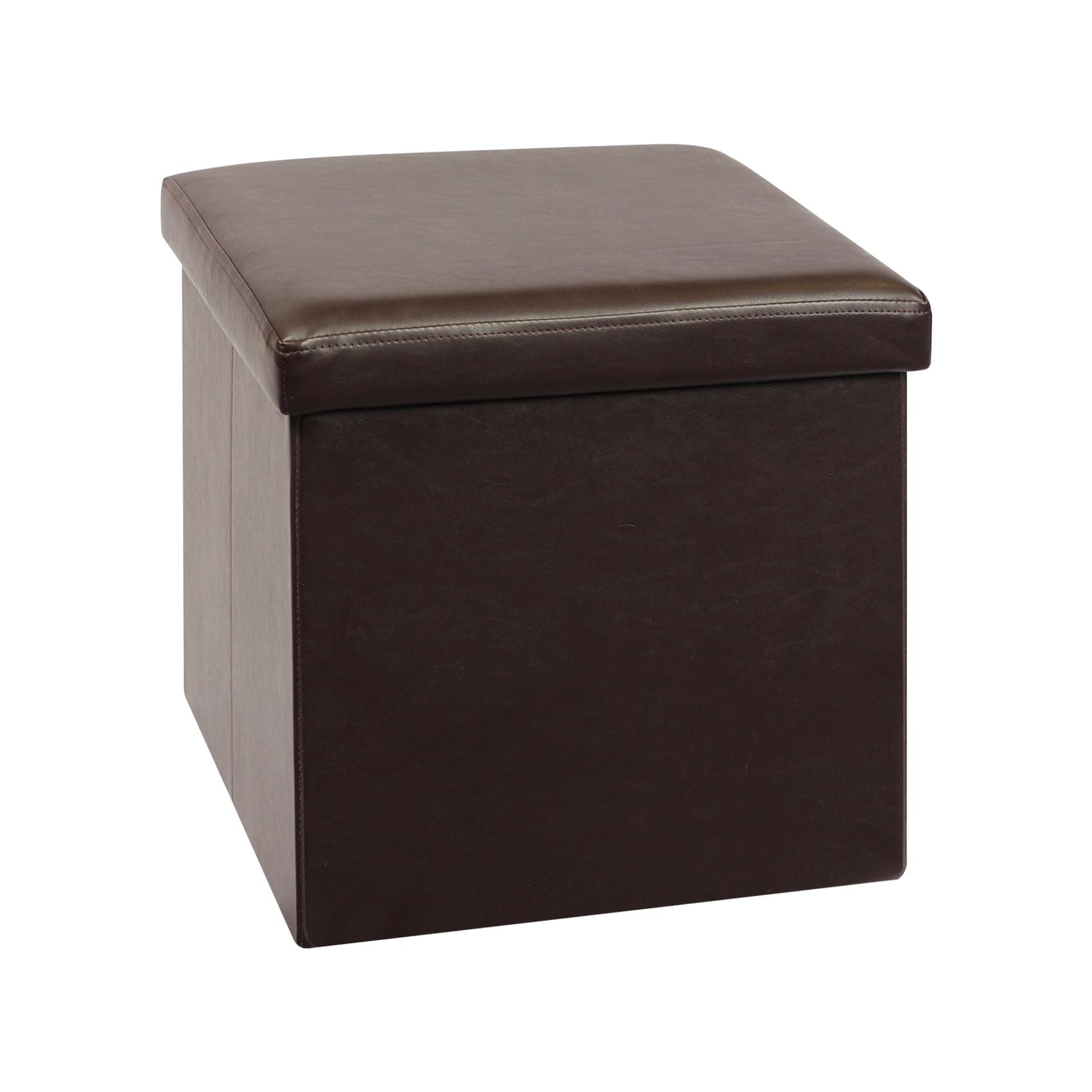 Bonlife Folding Ottoman Storage Boxes with Lids Foot Rest Stool Storage Cube Footstools for Living Room,Brown,PU Leather,40x40x40cm