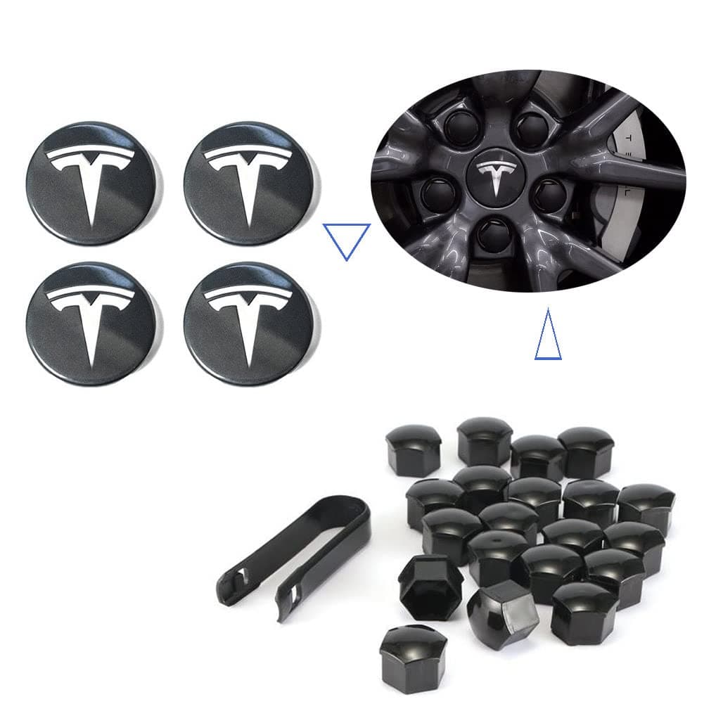 RCCT Model 3 Aero Wheel Cap Kit Compatible with Tesla Model Y, 3, S, X 2022 Hub Cap Accessories, Performance Center Cap, Lug Nut Cover
