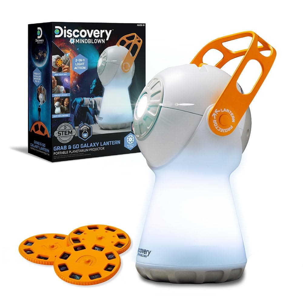 Discovery Mindblown Portable Planetarium Projector and Galaxy Lantern with 3 Replaceable Film Discs and 24 Photo Slides, STEM Toys for Kids 6 Years and Above