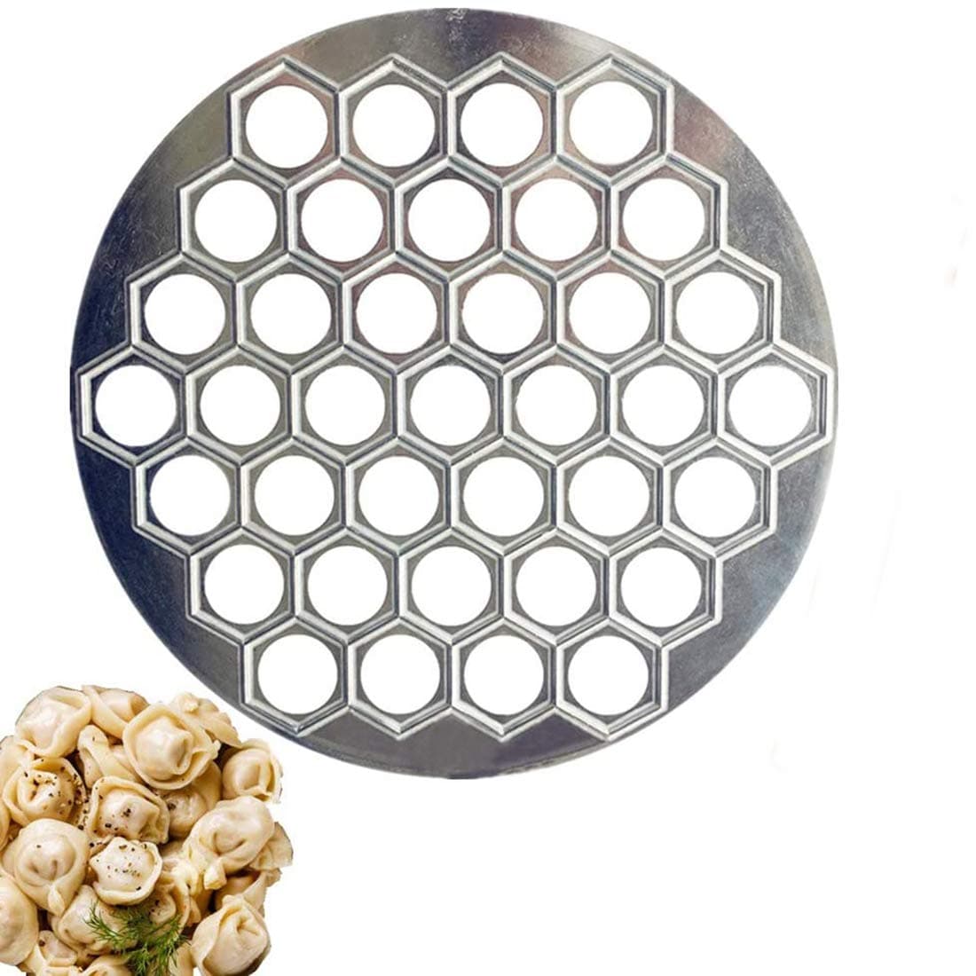 Russian Dumpling Maker and Ravioli Maker Machine - Stainless Steel, Round, Half-Moon Shape, Metallic Silver