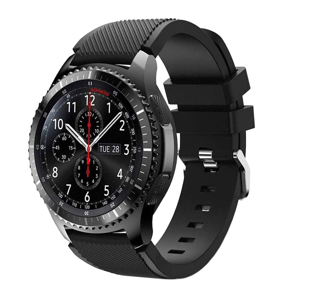 22mm Silicone Smart Watch Replacement Band Universal Strap Compatible with Amazfit GTR 47mm / Samsung Galaxy Watch 46mm / Samsung Gear S3 Classic/Frontier/Huawei GT2 / Fossil Q (Black)