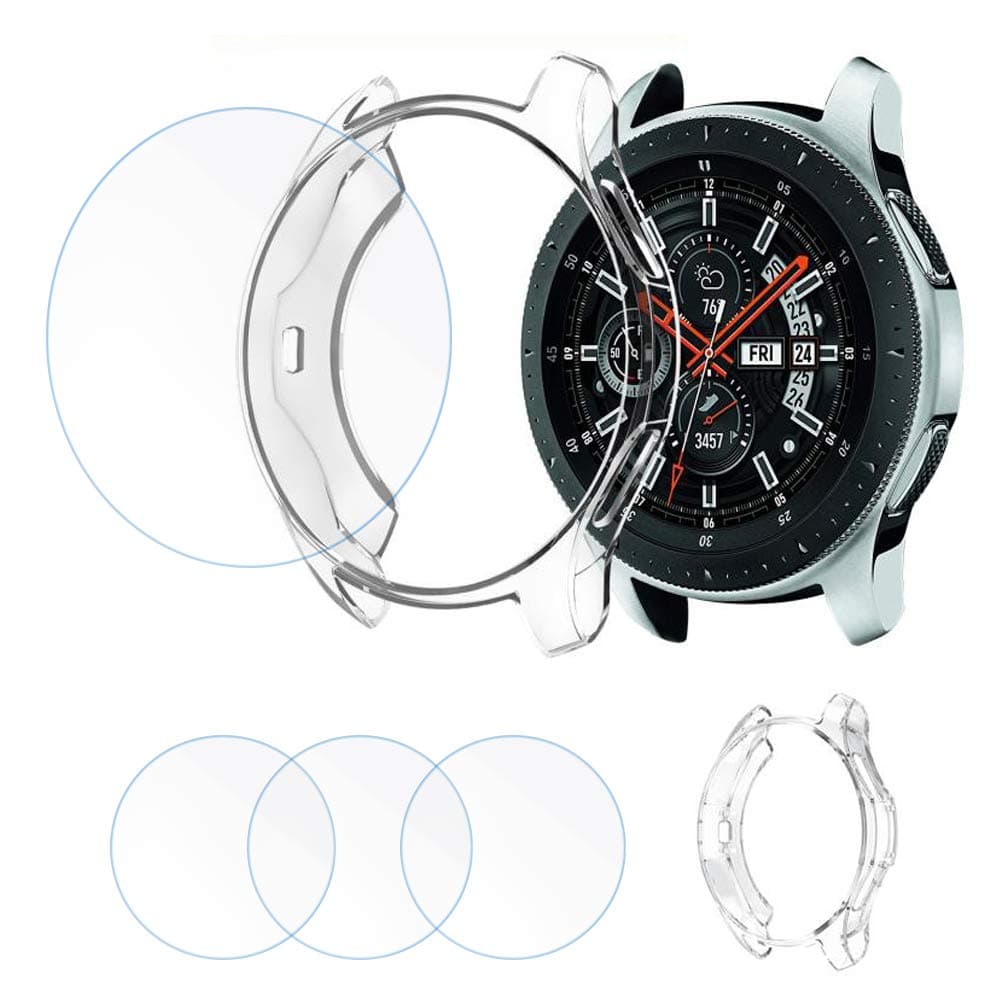 FINENIC Compatible with Samsung Galaxy Watch (46mm) Screen Protector Case*1 Tempered Glass Screen Protector*3