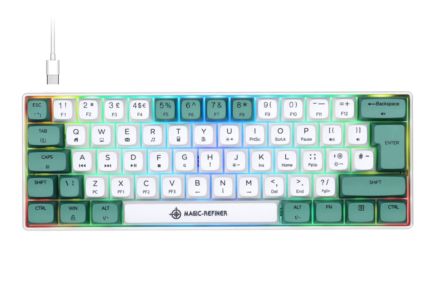 UK Layout 60% Percent Gaming Keyboard Mini Mechanical Compact Wired Type C Dye-Sublimation PBT Keycaps USB Apex Pro Kontrol Freek NKRO Red Switch Water-resistant 14 Chroma RGB Illuminated LED Backlit