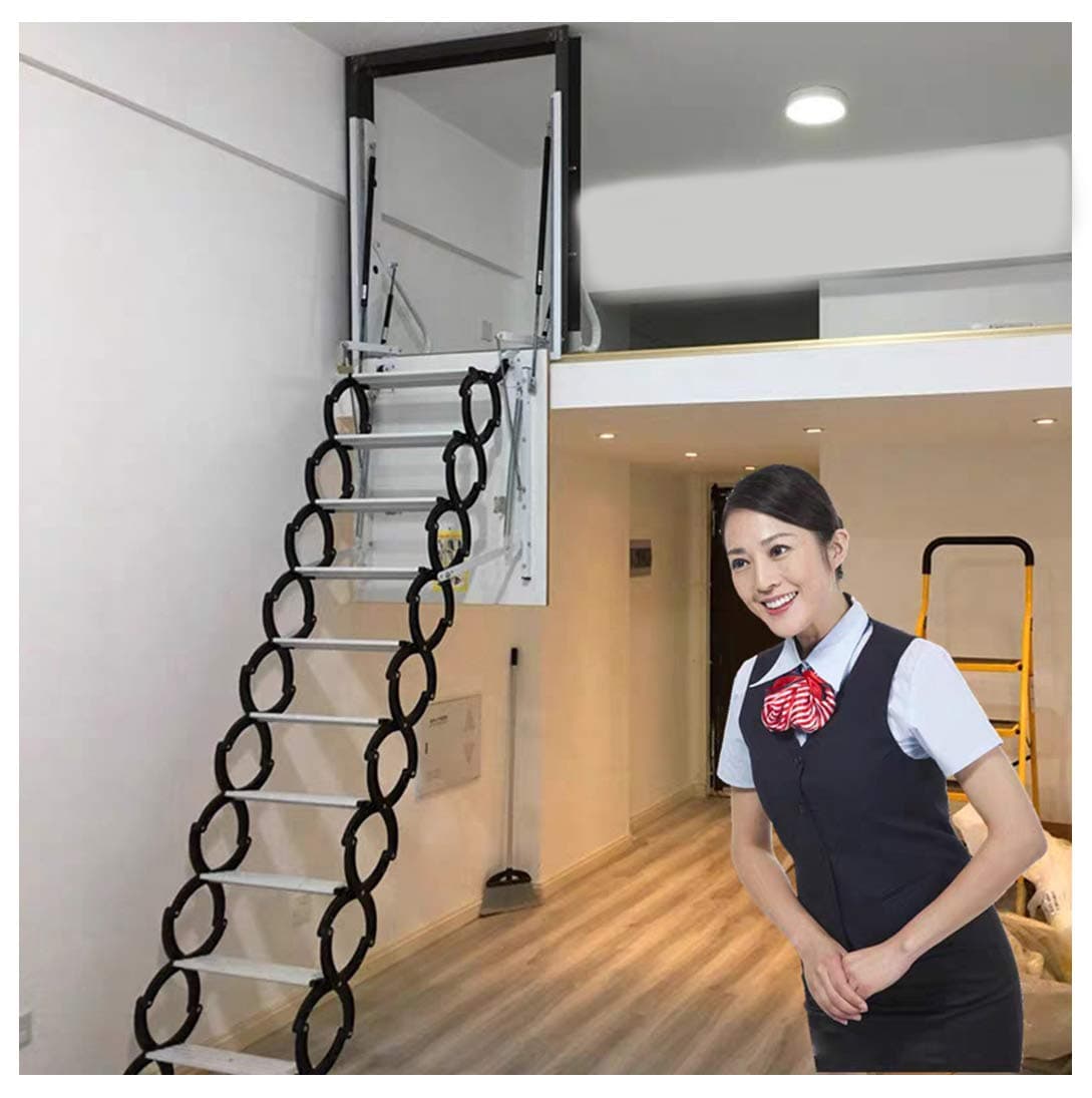 sermair Attic Ladder with Hatch Side Hole loft Stair Hinge Household Telescopic Folding Ladder Custom 1M-3M (Hole:80 * 90cm/Height: 2M)