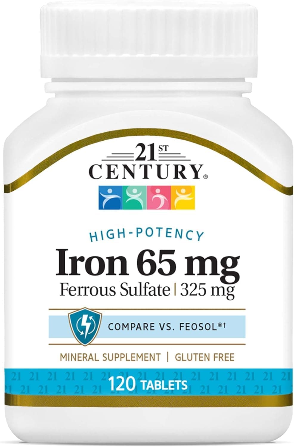 21st Century Slow-Release Iron Supplement, (120 Count), High Potency Vegan Iron Tablets with 325 mg Ferrous Sulfate, Gluten Free Dietary Supplement for Adults, No Added Yeast or Artificial Flavors