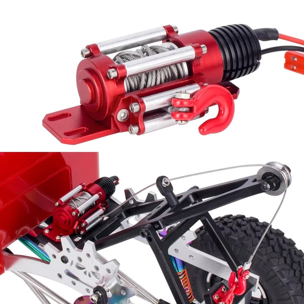 RC Car Metal Steel Wired Automatic Simulated Winch with Switch for 1/10 RC Crawler Car Axial SCX10 RBX10 D110 D90 TRX4 TRX6