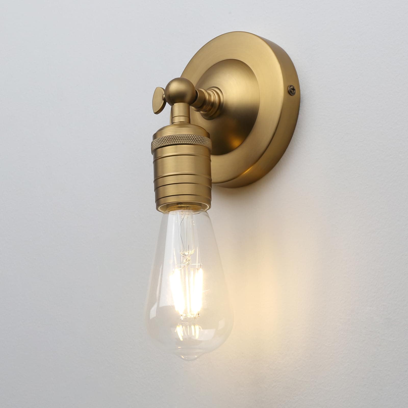 Phansthy Simple Style Retro Industrial Wall Light One-Head Wall Lamp Without Shade Vanity Mirror Lighting Suit for E27 Bulbs (Antique Brass)