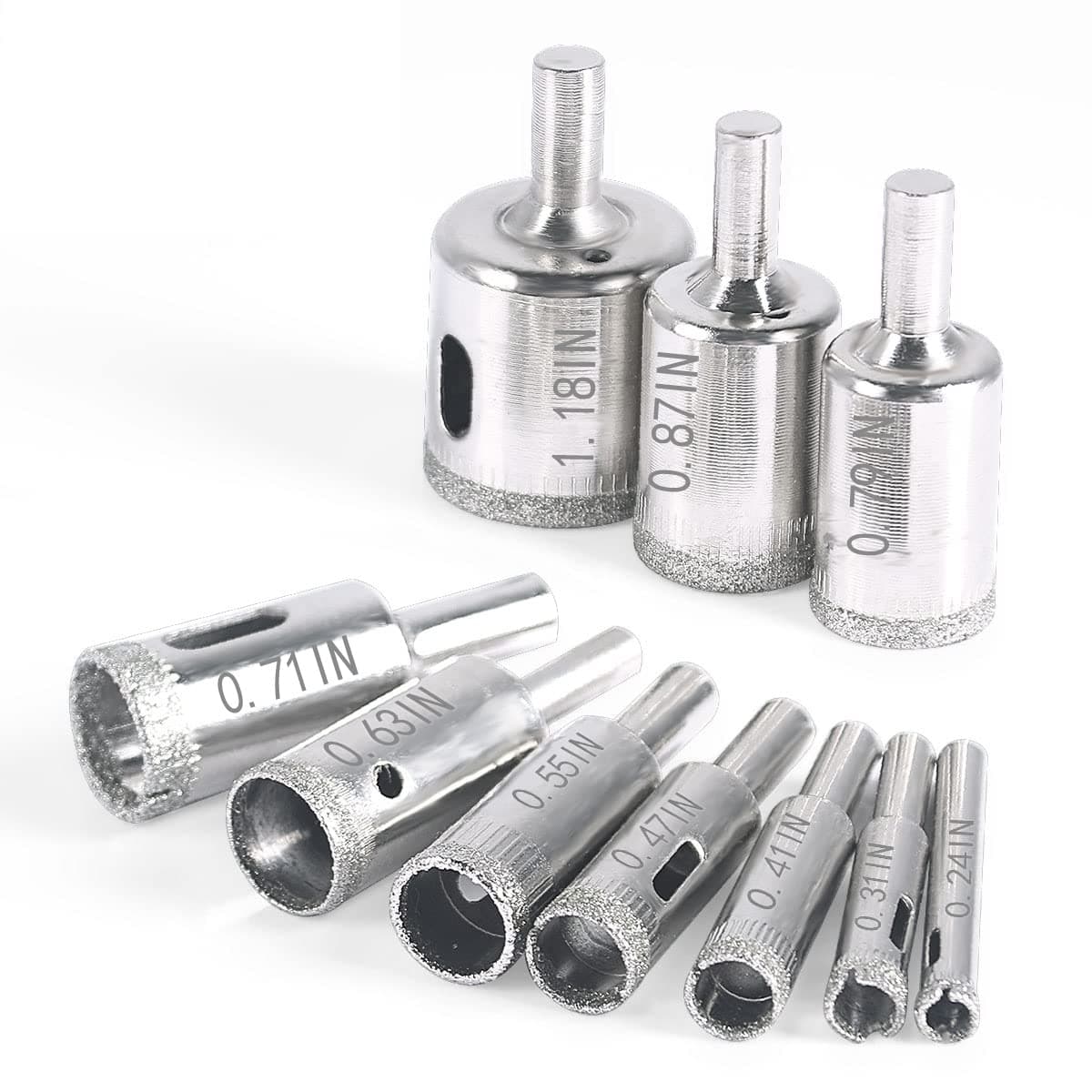 Diamond Drill Bit, 10 pcs Glass Diamond Hole Saw Set Drill Bits Extractor Remover Tools for Ceramics, Porcelain, Ceramic Tile 6mm - 30mm
