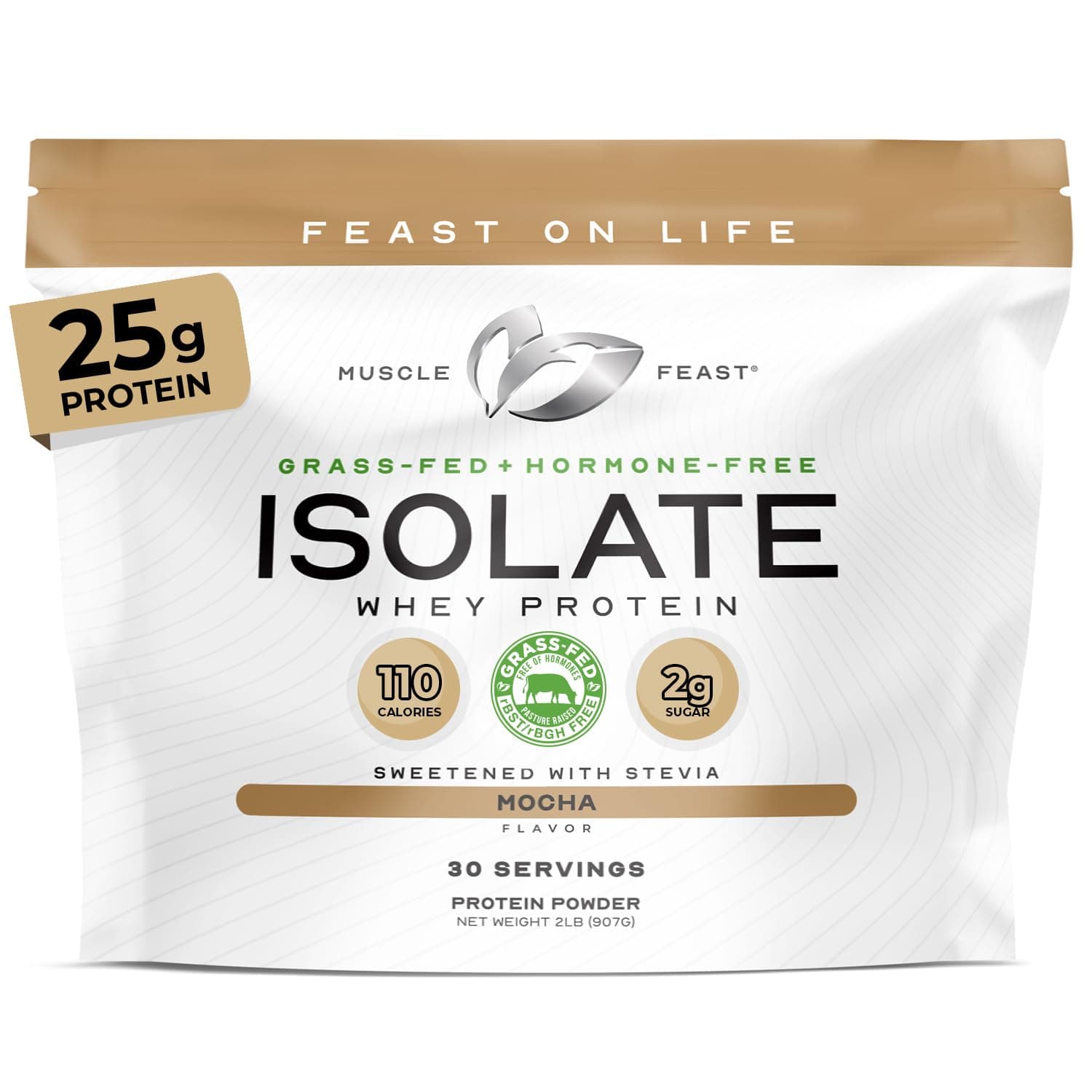 Grass-Fed Whey Protein Isolate, All Natural Hormone Free Pasture Raised, Mocha, 2lb (36 Servings)