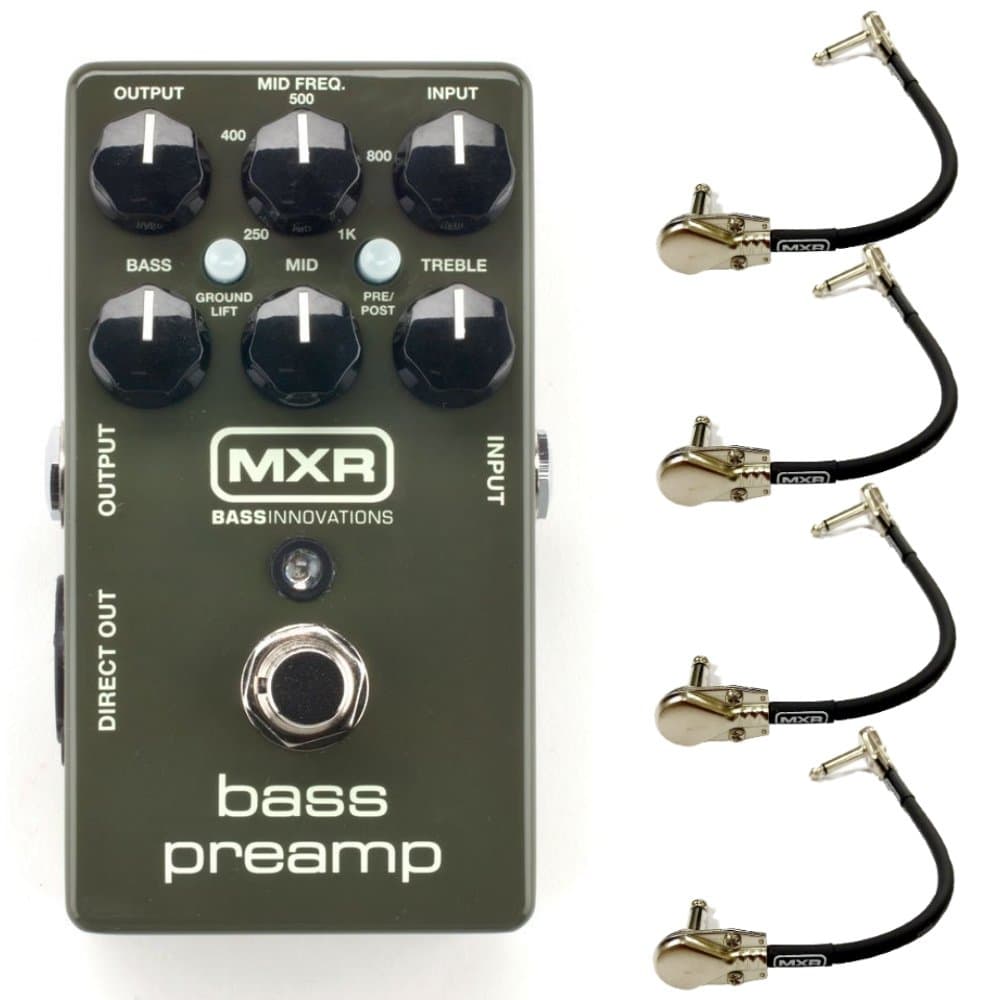 M81 Bass Preamp Effects Pedal Bundle with 4 MXR Right Angle Patch Cables
