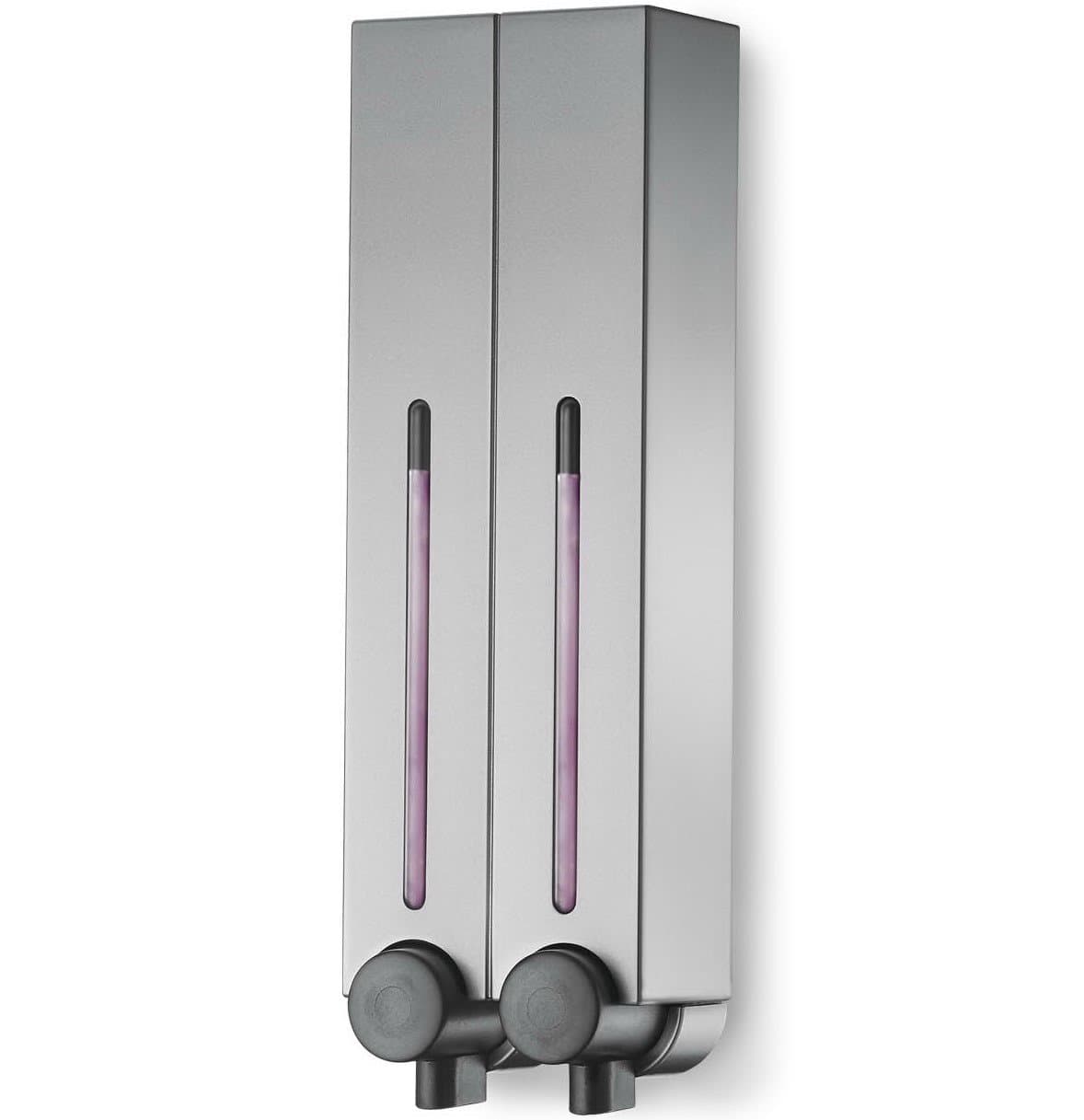 HOMEPLUZ Square Refillable Wall-Mount Shampoo and Conditioner Dispenser (2 chambers) (Gunmetal Gray)