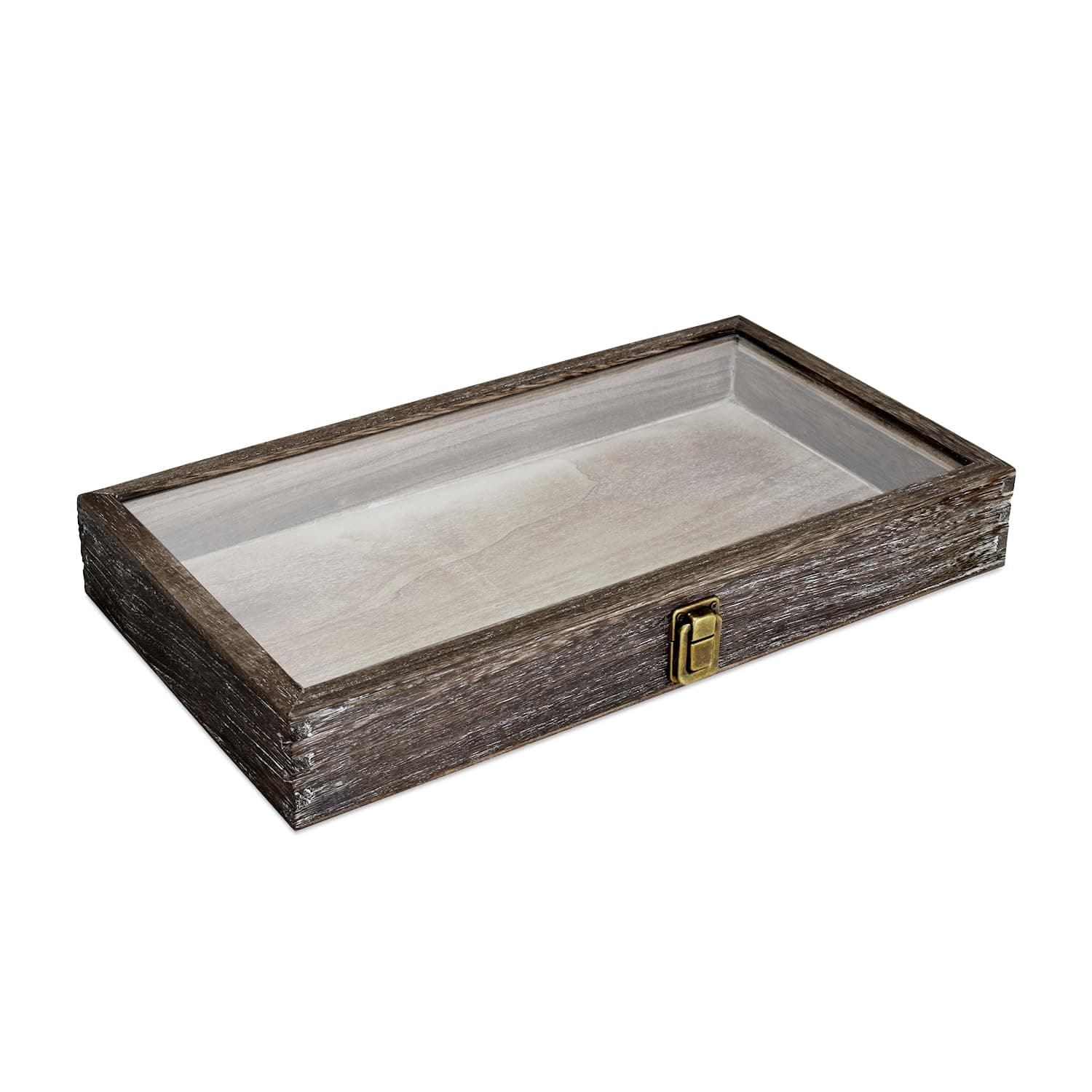 MOOCA Natural Wood Glass Top Jewelry Display Storage Box