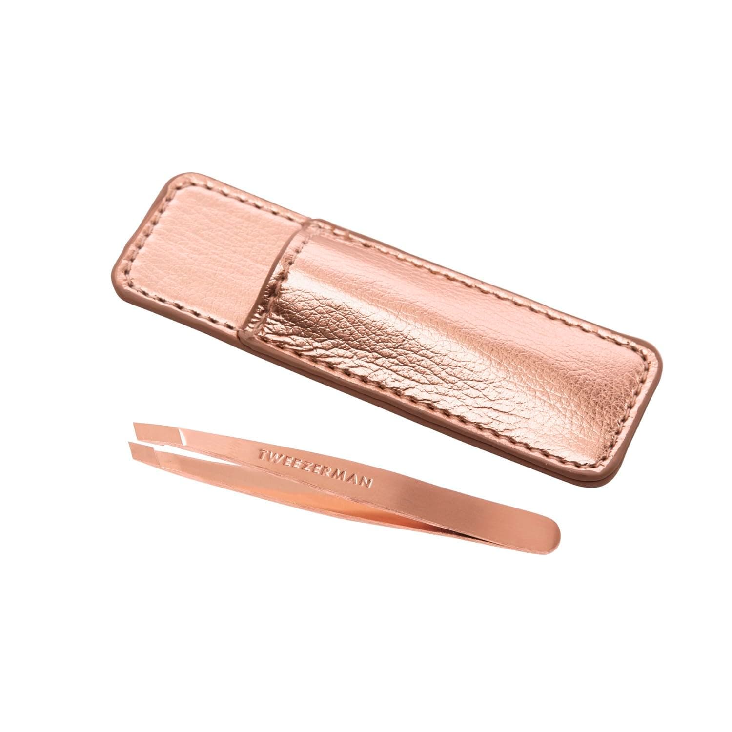 Rose Gold Mini Slant Tweezer with Case, Professional Stainless Steel Precision Tweezers for Facial Hair and Eyebrows, with Travel Case, (Pack of 1)