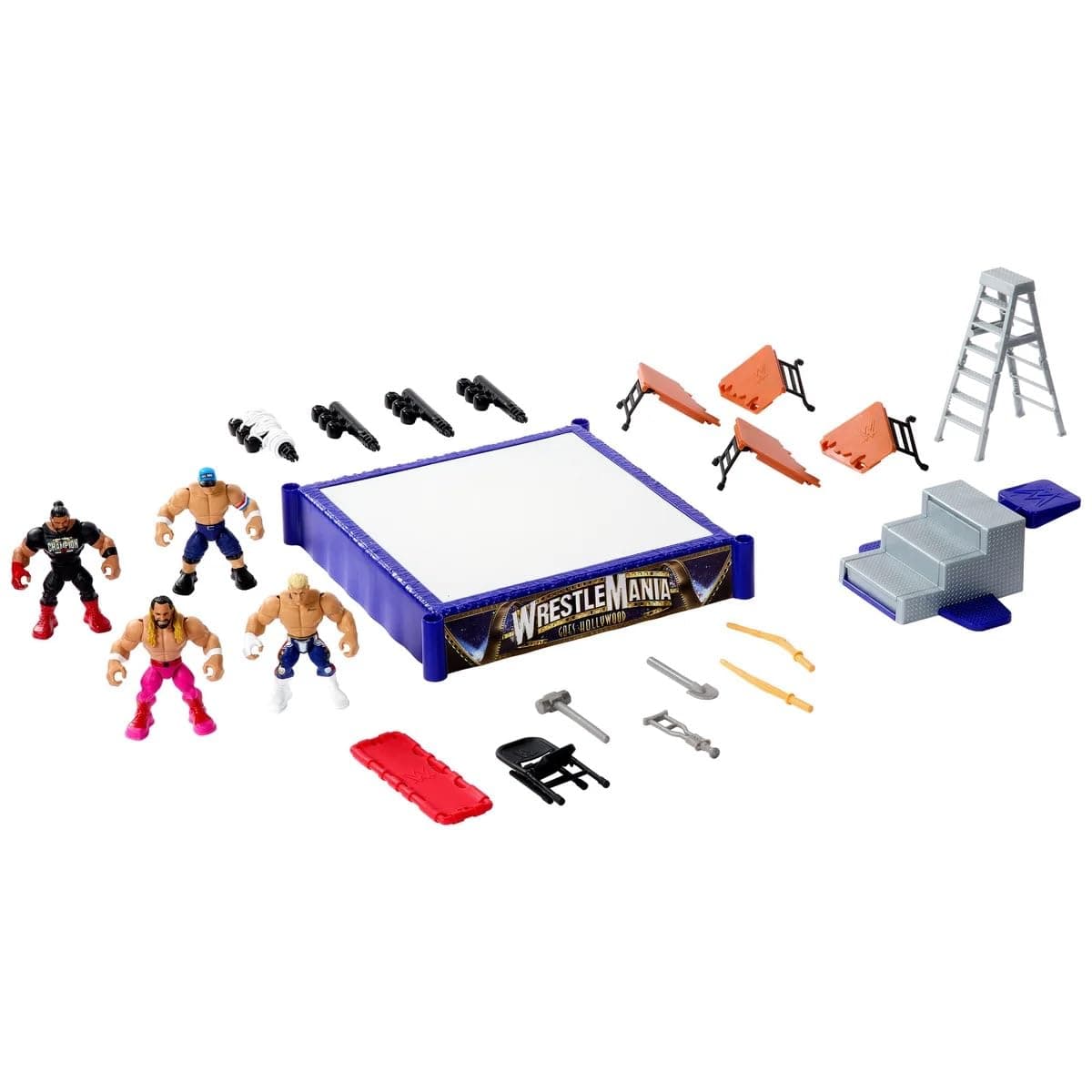 WWE Knuckle Crunchers Mini Mayhem Ring Bundle Playset, Cody Rhodes, John Cena, Seth Rollins Figures