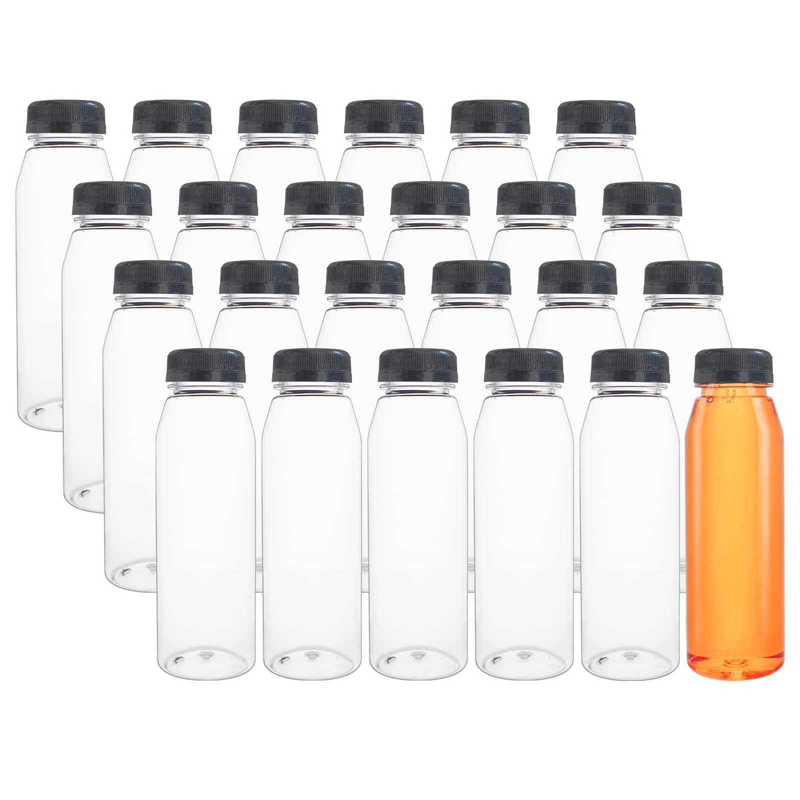24 Pack 8oz (250 ml) Clear PET Plastic Juice Bottles with Caps - Bulk Beverage Containers with Tamper Evident Lids- Plastic Smoothie Bottles for Juice, Milk, Homemade Beverage