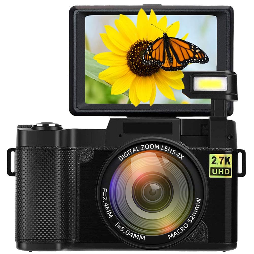 Digital Camera Camcorder 24.0MP 2.7k Full HD Video Camera 3.0 Inch Flip up Screen Vlogging Camera Camcorder with Retractable Flashlight for YouTube