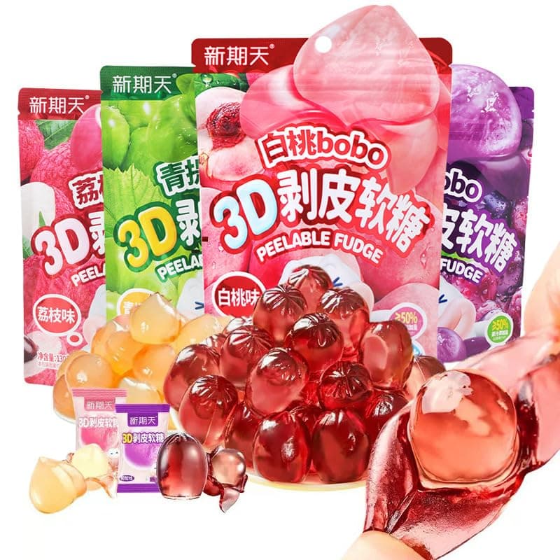 White Peach Grape Litchi Sugar Soft Candy Sweets,50% Fruit Juice Content Toffee,Peeling Soft Fruit Fudge,75g/bag,healthy and Nutritious Fruit Desserts,casual Snacks,Chinese Food (Mixed Flavors,1bag)