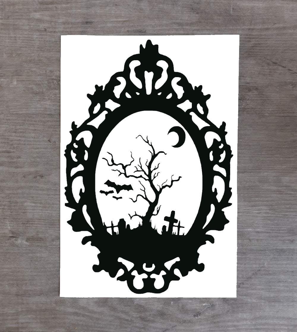 Halloween Gothic Sticker Haunted Grim Ghost Grim Zombie Witch Black Cat Wall Window Home Weatherproof Vinyl Decal (Graveyard)