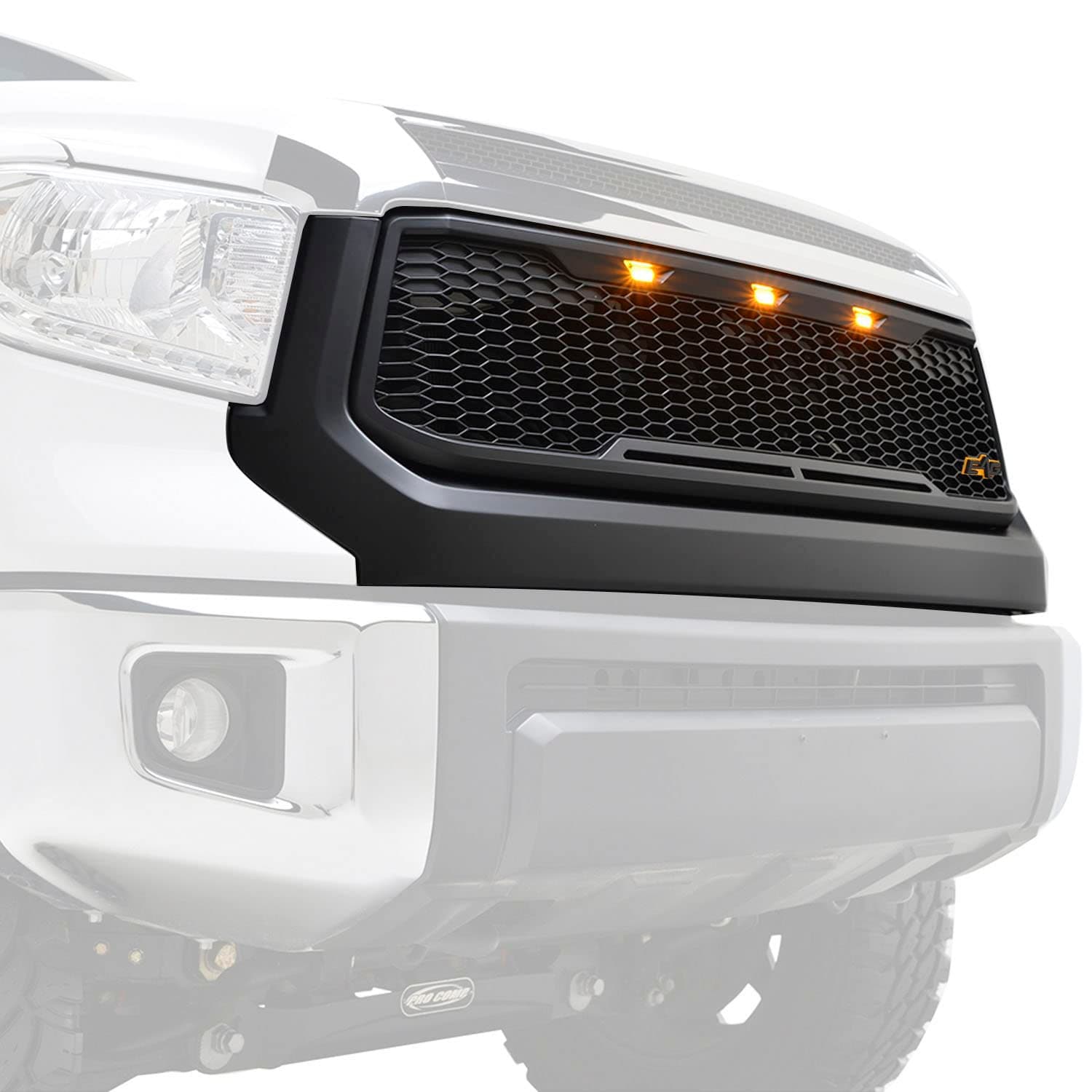 Tidal Replacement Tundra ABS Grille Upper Front Hood Grill - Matte Black - With Amber LED Lights for 14-21 Tundra