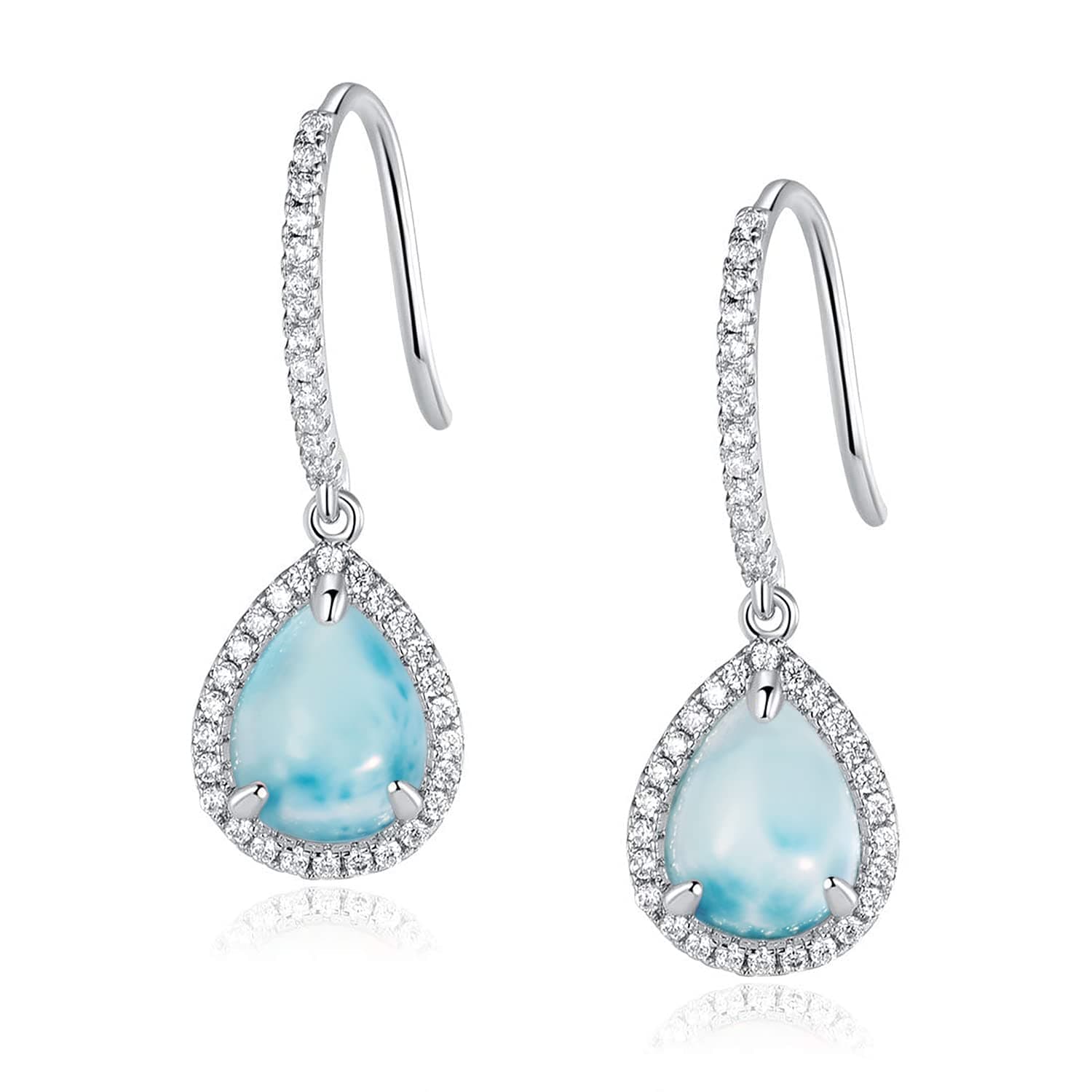 Larimar Dangle Earrings, 925 Sterling Silver Gemstone Larimar Drop Earrings for Women