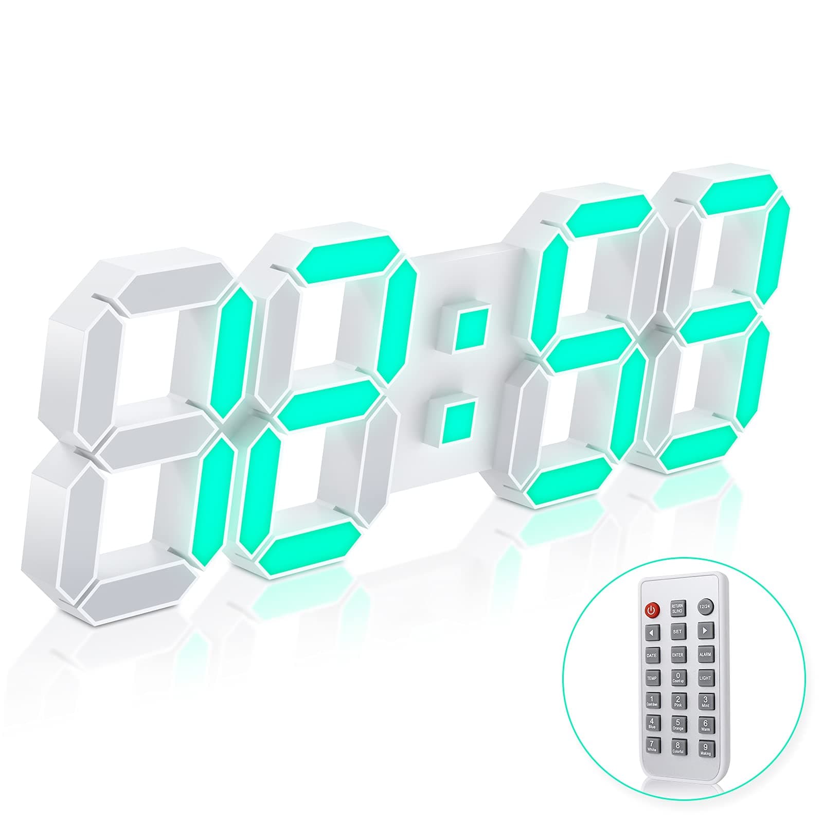 7 Colors 3D LED Wall Clock 15" with Remote Control,Digital Alarm Clock Adjustable Brightness Timer 12/24 Hr Time/Date/Temperature,Colors Cycle for Bedrooms/ Living Room/ Home Office