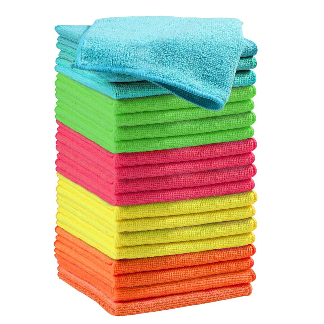 HAMBROZ Microfiber Cleaning Cloth Multi Purposes Kitchen Towel Set Super Absorbent Reusable Cleaning Towels - Kitchen Cloth (Pack Of 20) | Lint Free Cleaning Cloth (30x30cm) (20)