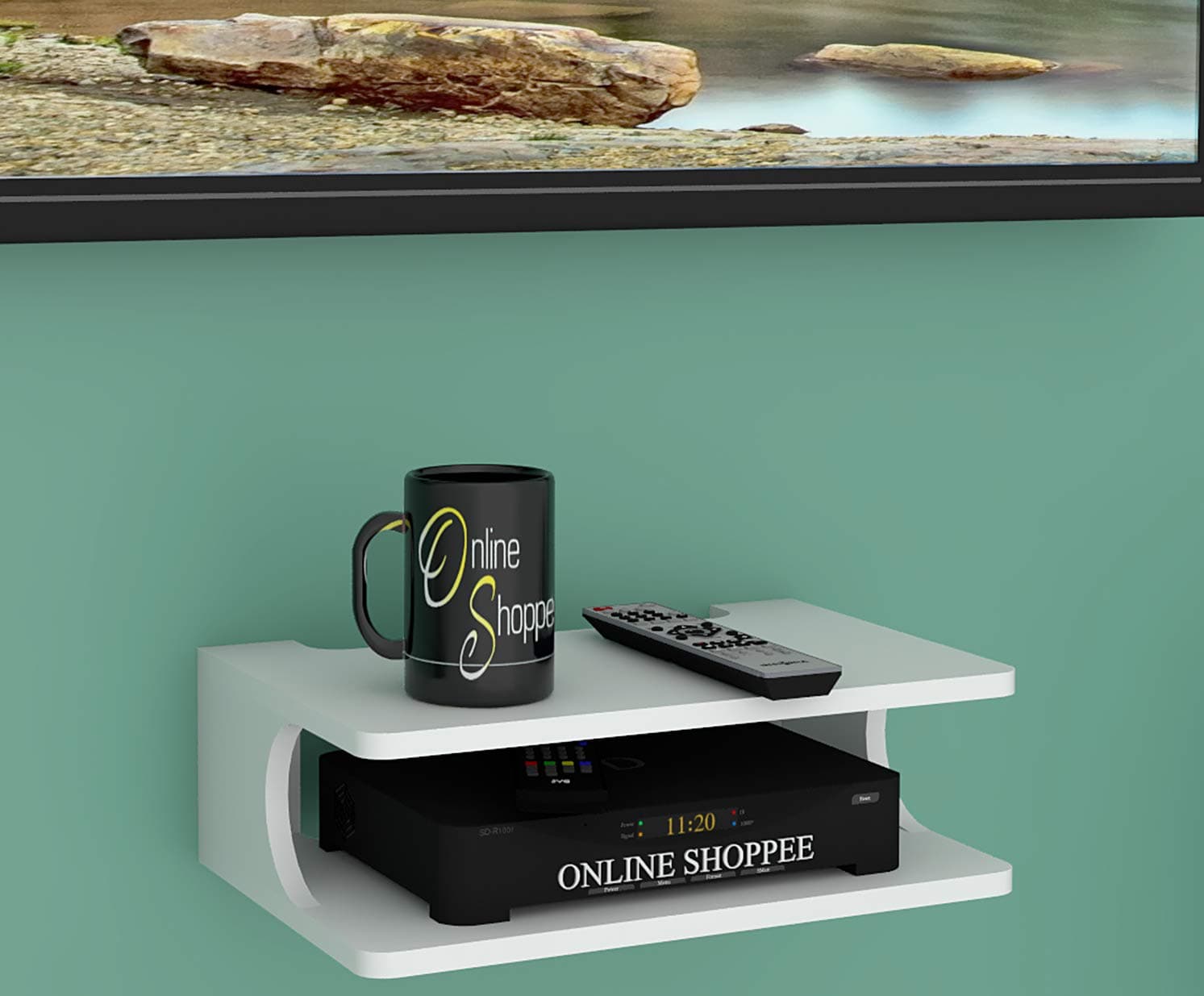 Onlineshoppee MDF Beautiful Design Set top Box Wall Shelf (Number of Shelves - 2, White)