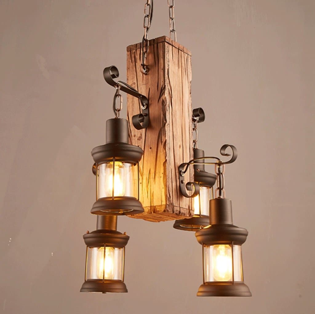 MILUCE Ceiling Chandelier - Retro Café Restaurant Bar Solid Wood Decorative Light E27 Light Source [Energy A +]