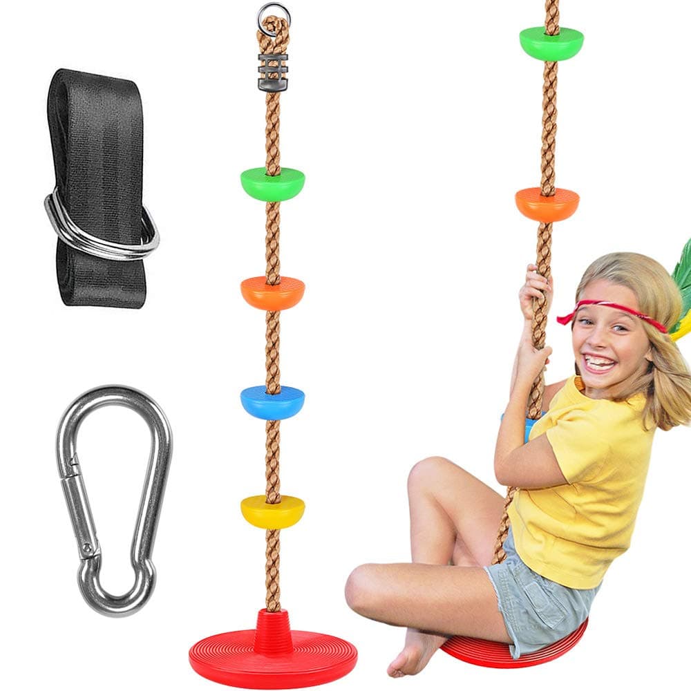 Climbing Rope Tree Swing with Platforms and Disc Swings Seat, Outdoor Backyard Playground Swingset Accessories with 1.5M Strap and Snap Hooks for Kids