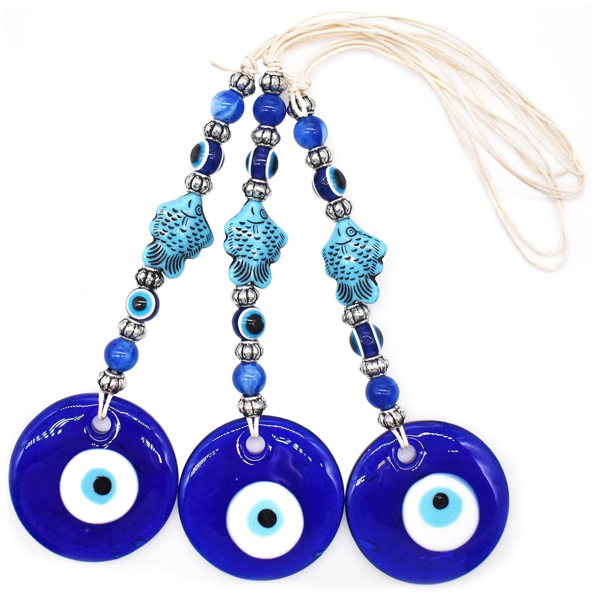 Turkish Blue Eye Evil Eye Wall Hanging TAIZER 2 Piece Handmade Evil Eye Lucky Charm Talisman Eye Ornament Amulet Decoration Home Office Decor Protection Blessing Gift Glass Beads Pendant Car Charm