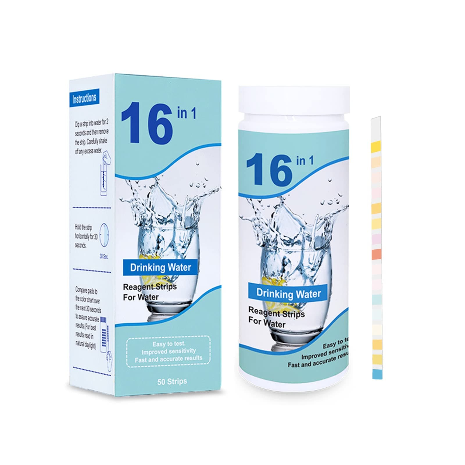 16 in 1 Spa and Hot Tub pH Test Strips, 50 Strips Swimming Pool & Drinking Water Test Kit for Rapid Test Free Chlorine, Bromine, pH and Total Alkalinity