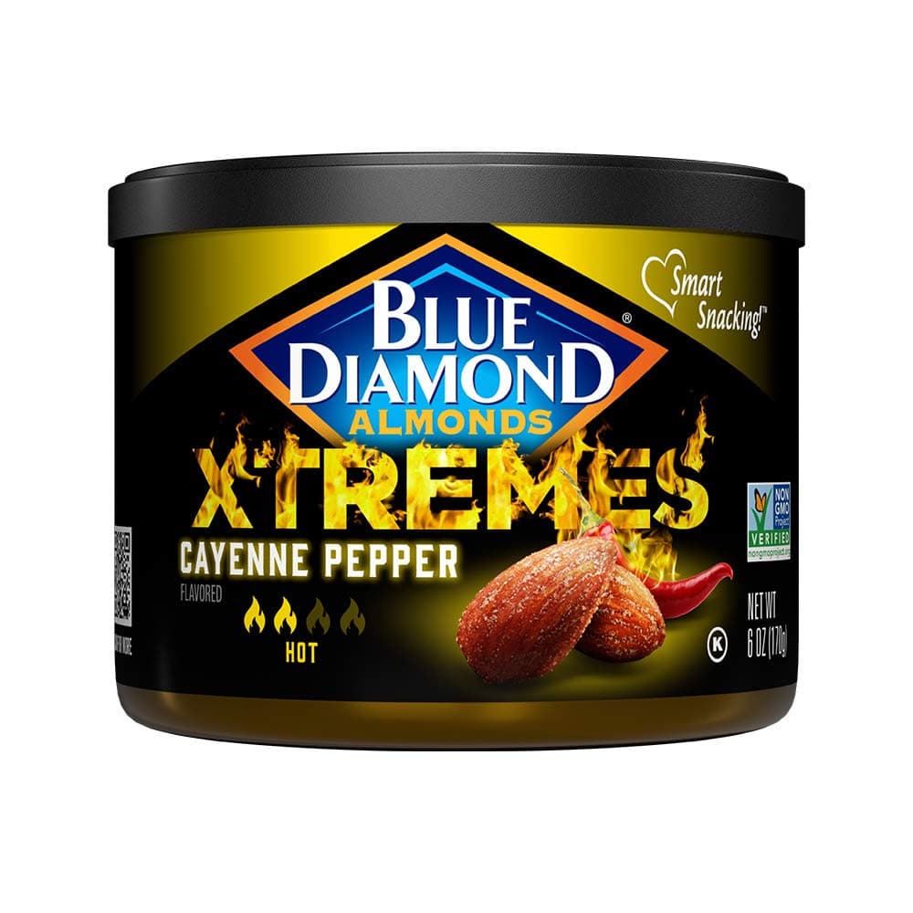 Blue Diamond AlmondsBlue Diamond Almonds XTREMES Cayenne Pepper Flavored Snack Nuts, 6 Oz Resealable Cans (Pack of 1)