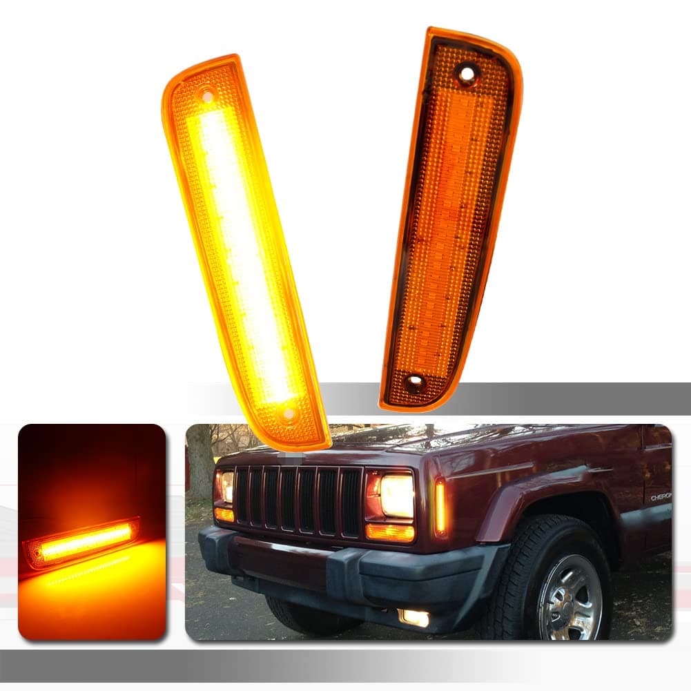 Compatible With 1997 1998 1999 2000 2001 Jeep Wrangler Front Bumper side Corner Parking Marker Light Amber Led Amber Lens CH2551118,CH2550118,55055147,55055146