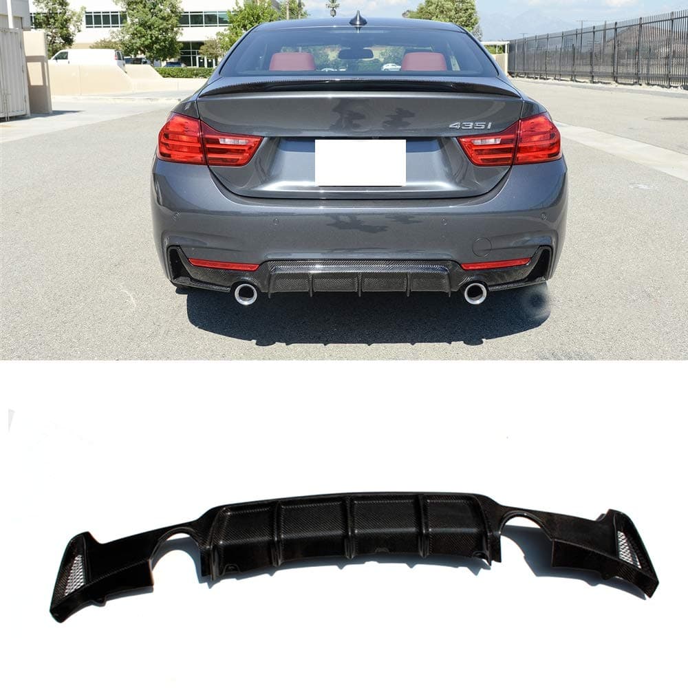 Carbon Fiber M Style Rear Bumper Diffuser Lip for BMW 4 Series F32 F33 F36 428i 435i M-Tech M Sport 2014-2019 (Dual Exhuast One Outlet)