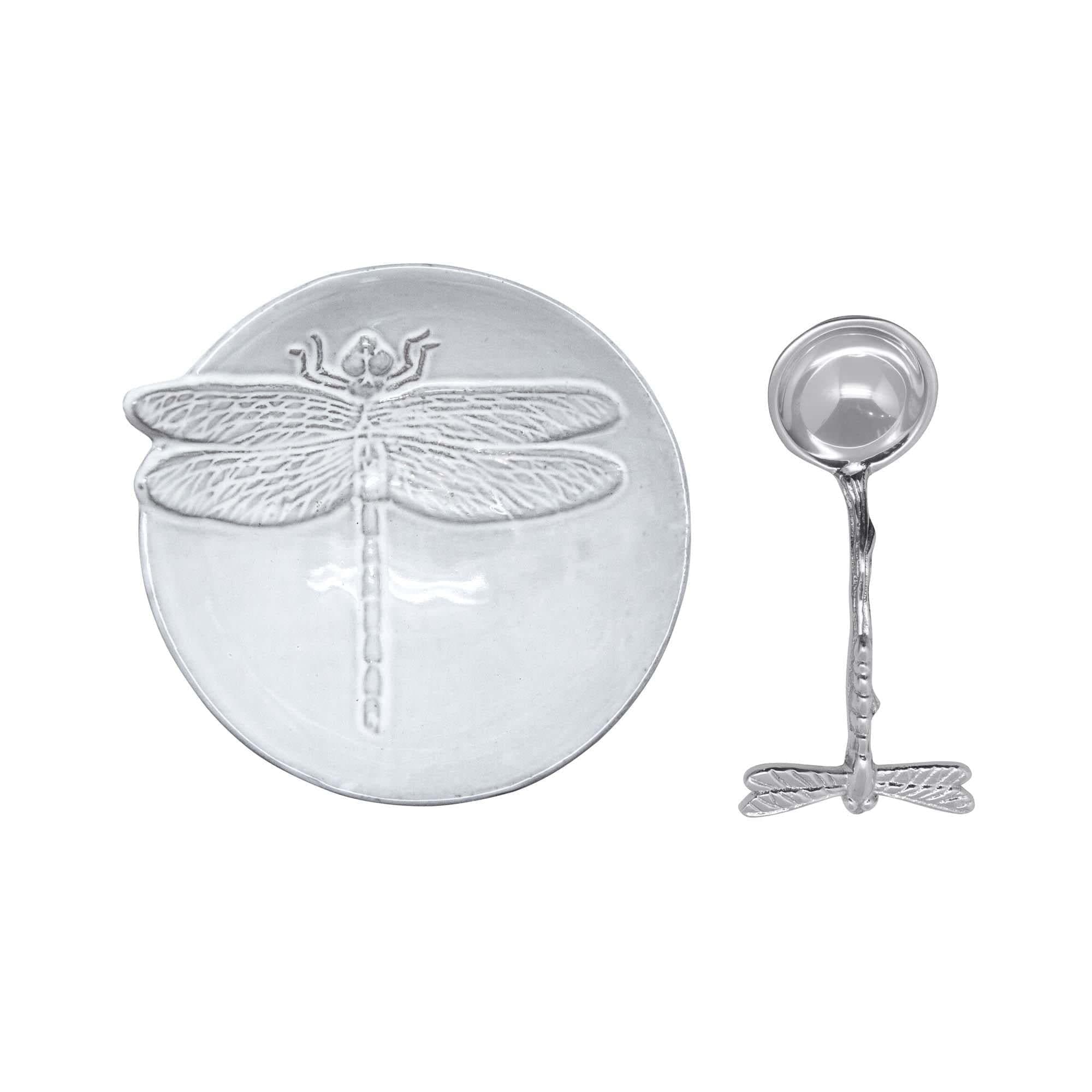 Mariposa Ceramic Canape Plate with Dragonfly Spoon, Grey, Large
