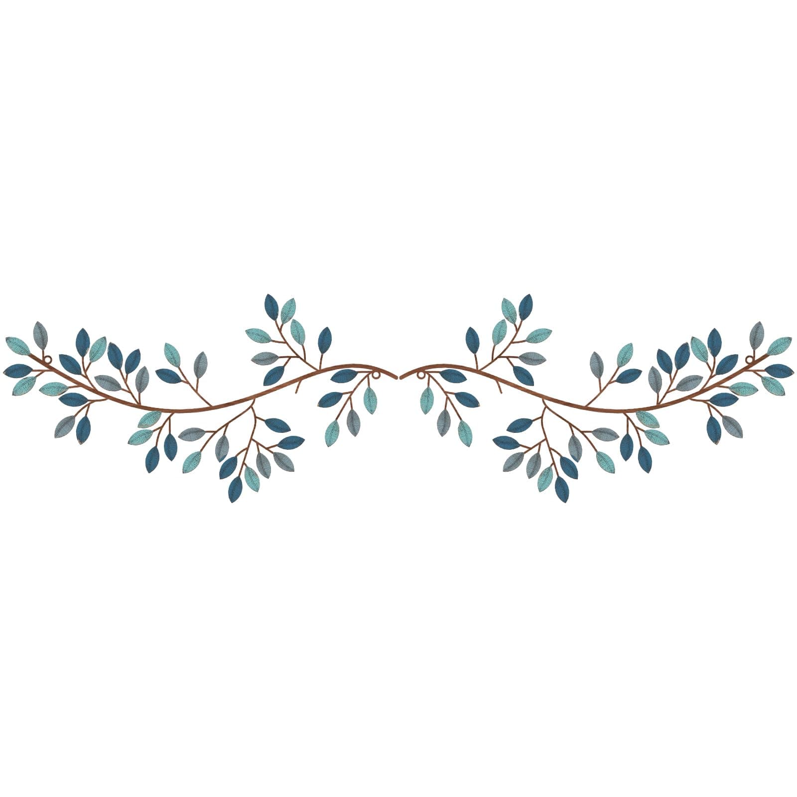 2 Pieces Metal Tree Leaf Wall Decor Vine Olive Branch Leaf Wall Art Wrought Iron Scroll Sculptures Above the Bed, Living Room, Outdoor Decoration(Classic Style,Blue)