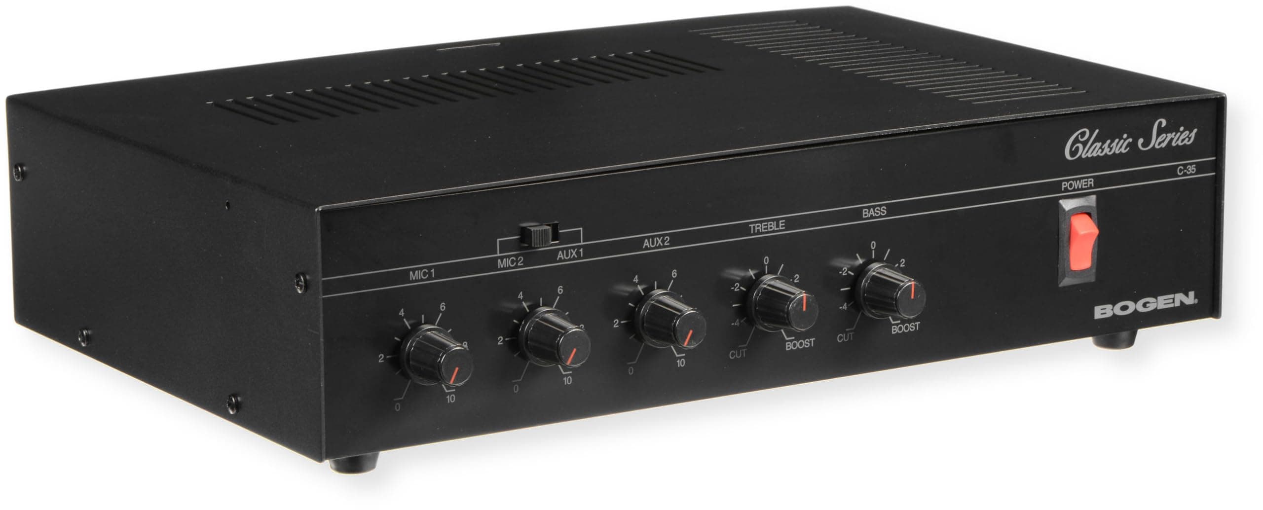 Bogen C35 Classic Series 35W Public Address Mixer/Amplifier, 4 Input Paging System for Commercial Audio, Treble and Bass Controls, Thermal and Electronic Protection