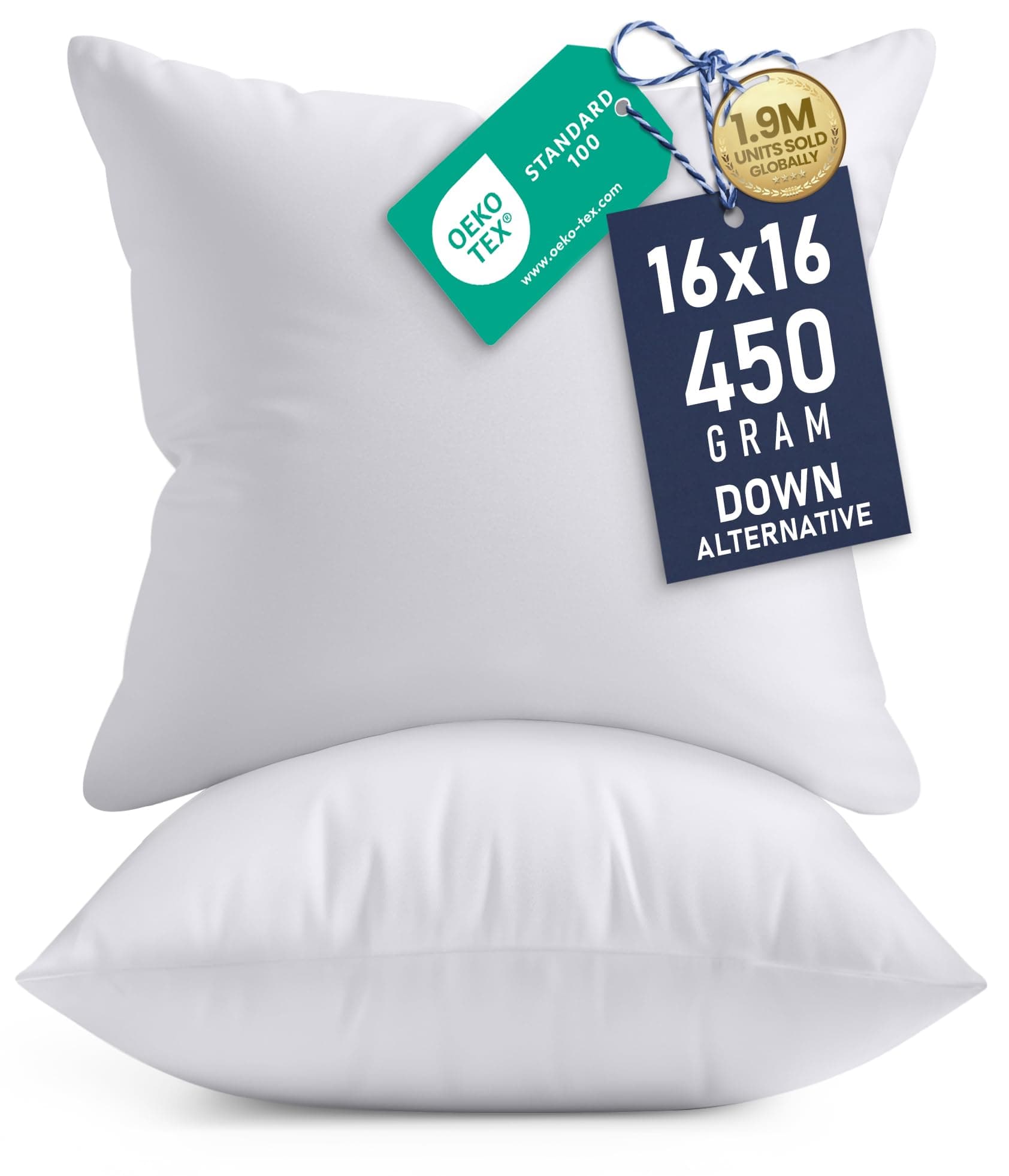 Utopia Bedding Polyester Throw Pillows Insert (Pack of 2, White) - 16 x 16 Inches Bed and Couch Pillows - Indoor Decorative Pillows