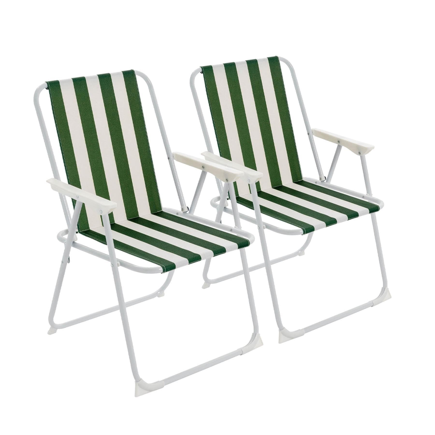 Harbour Housewares Folding Beach Deck Chairs - Green Stripe - Pack of 2 - Metal Outdoor Patio Seat Lightweight Portable Deck Chair for Picnic, Garden, Camping, Fishing