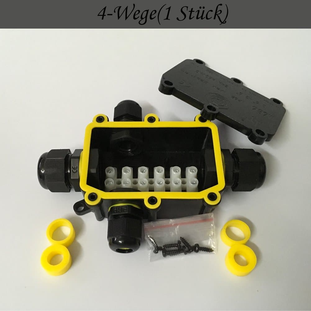 4-Way 80*55*36mm IP68 Waterproof Junction Box Come with 2 Set Different Size of Seal Silicone Plugs and 6-Channel Wire Terminal(1 Piece)