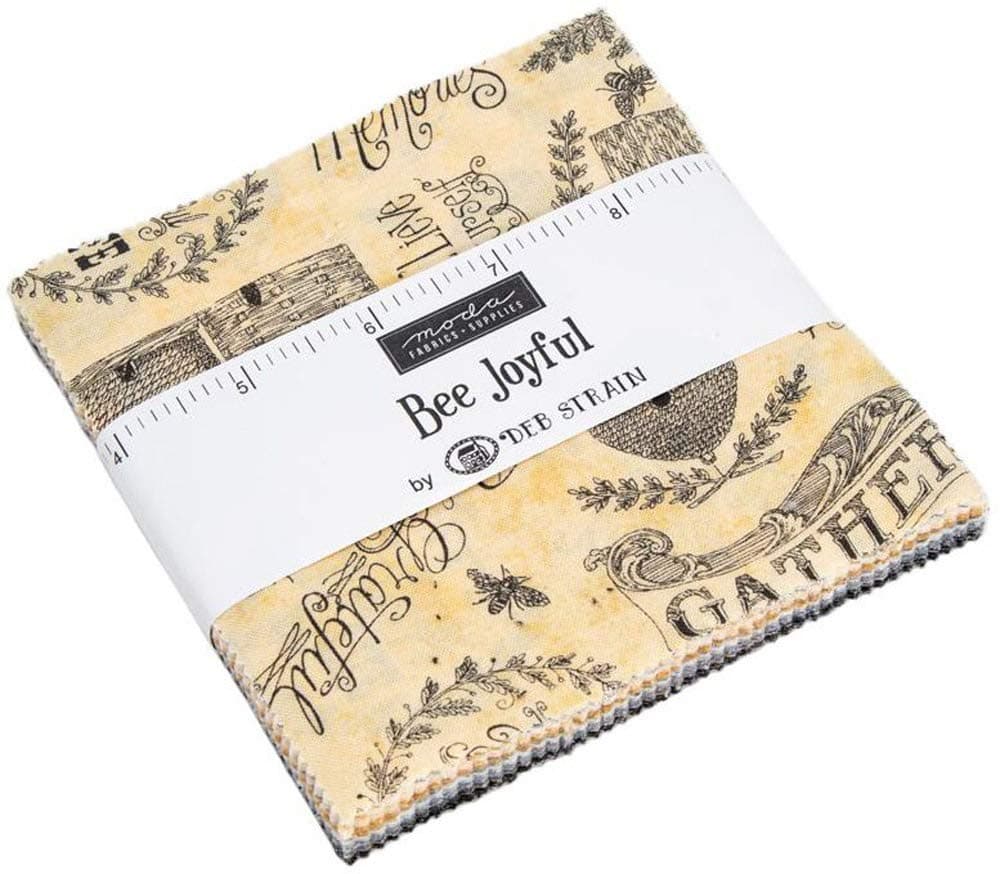 Bee Joyful Charm Pack by Deb Strain; 42-5 Inch Precut Fabric Quilt Squares